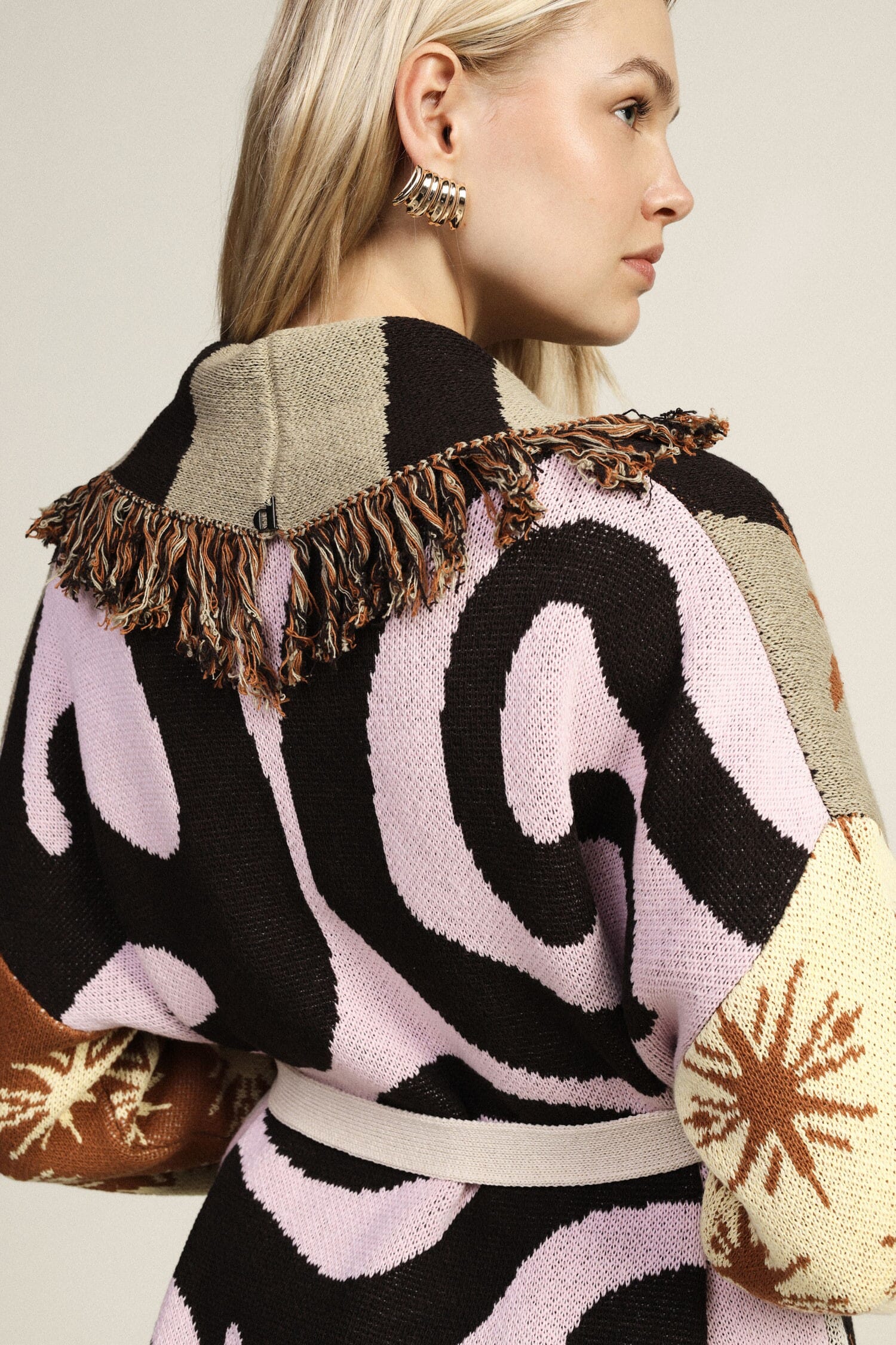 Star Pattern Cardigan With Belt And Fringes Dixie