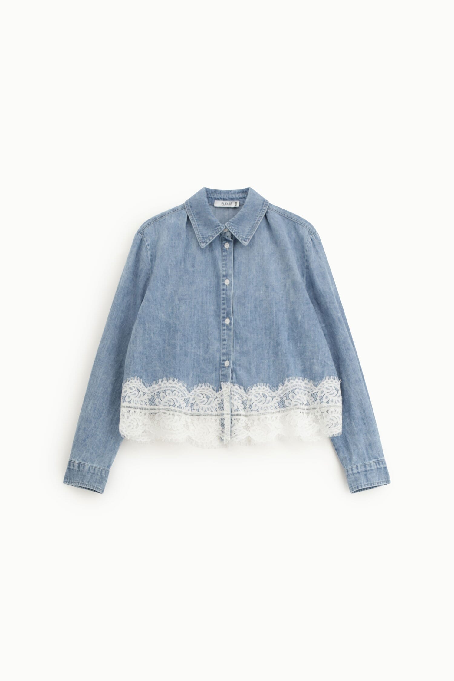 Shirt With Classic Collar And Lace Trim Please