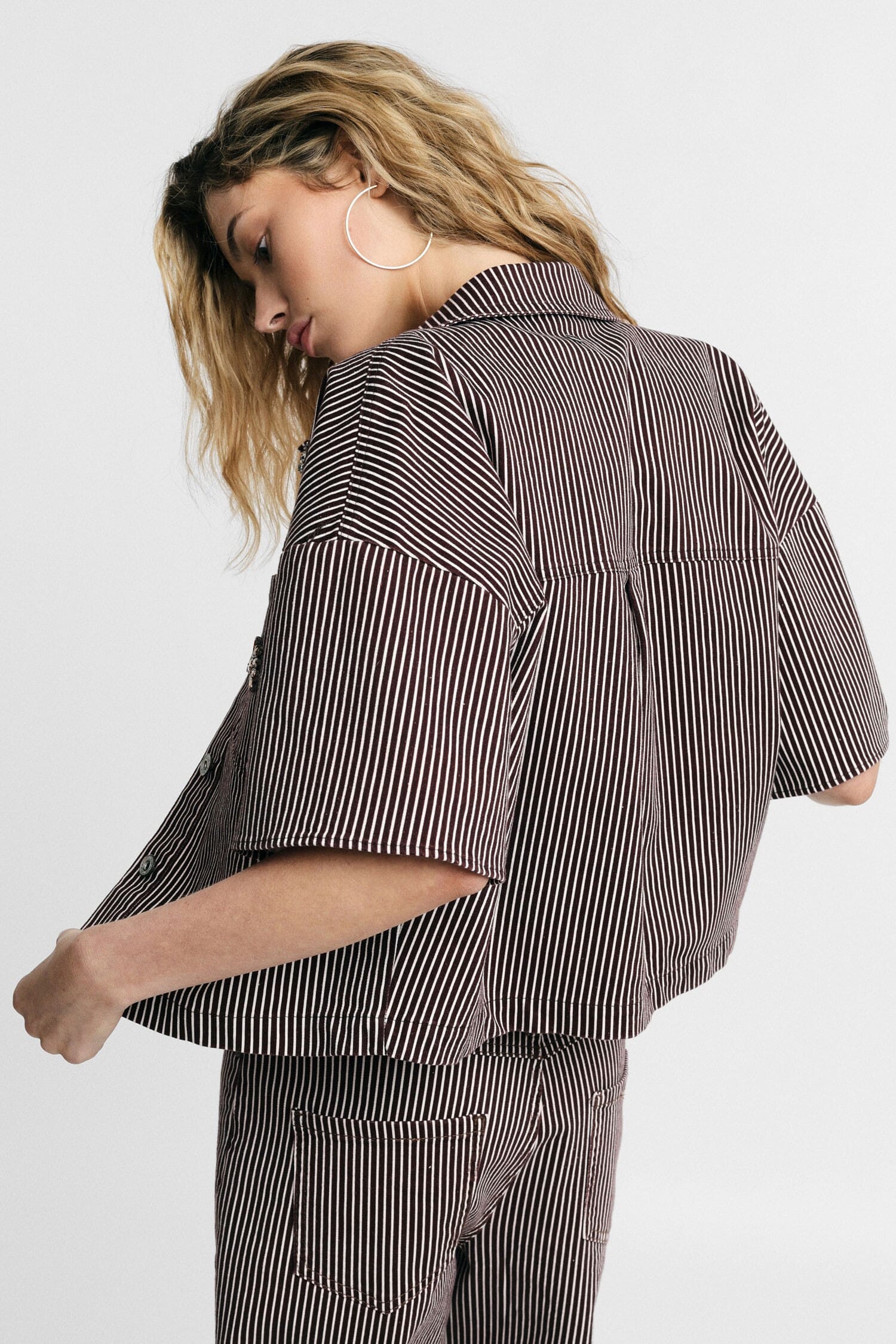 Short Striped Shirt With Buttons And Jewelled Appliqués Please