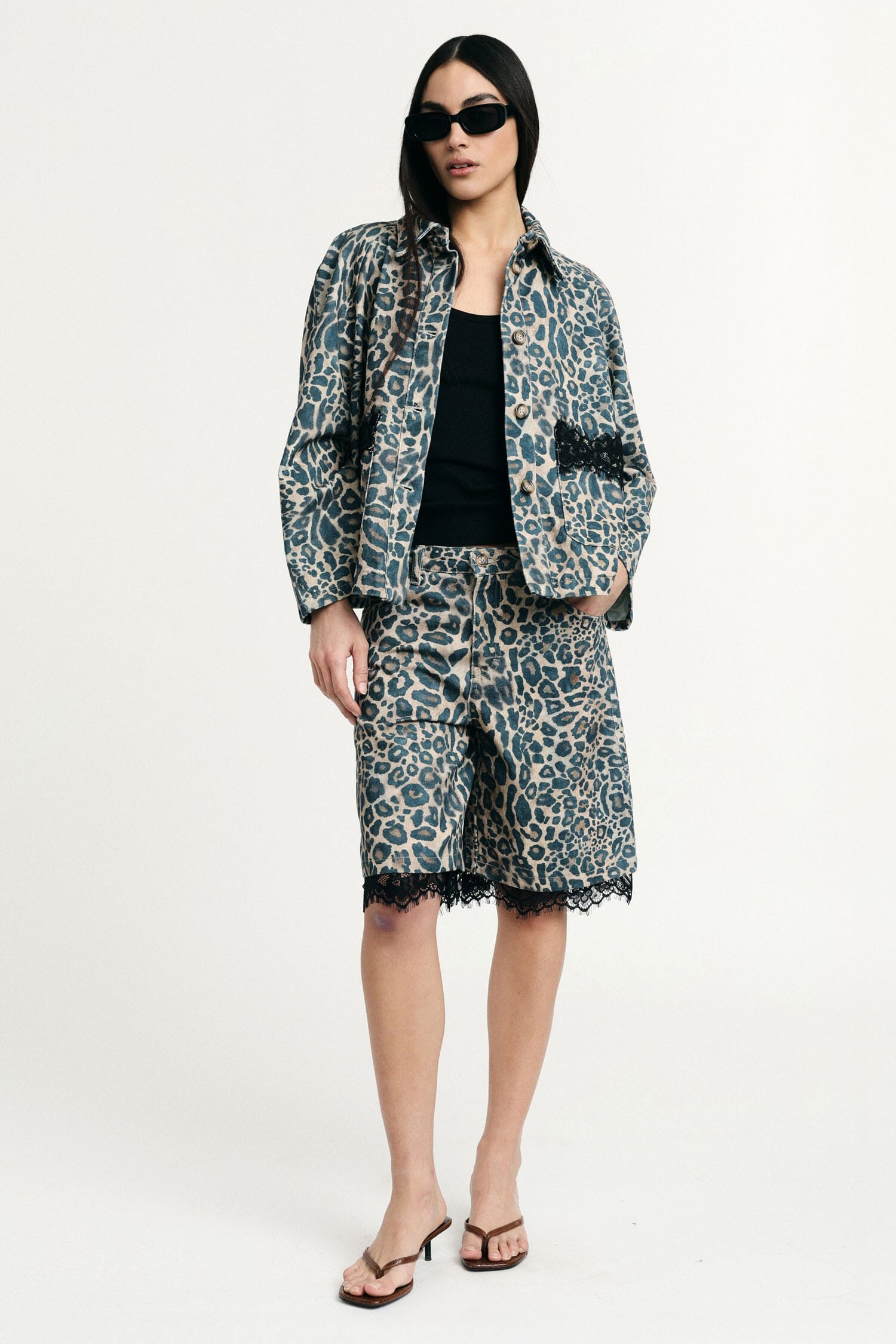 Animal Print Bermuda Shorts With Lace Trim Please