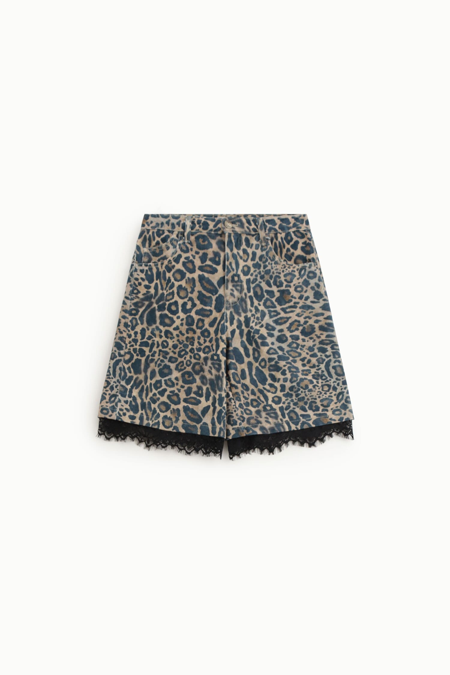 Animal Print Bermuda Shorts With Lace Trim Please