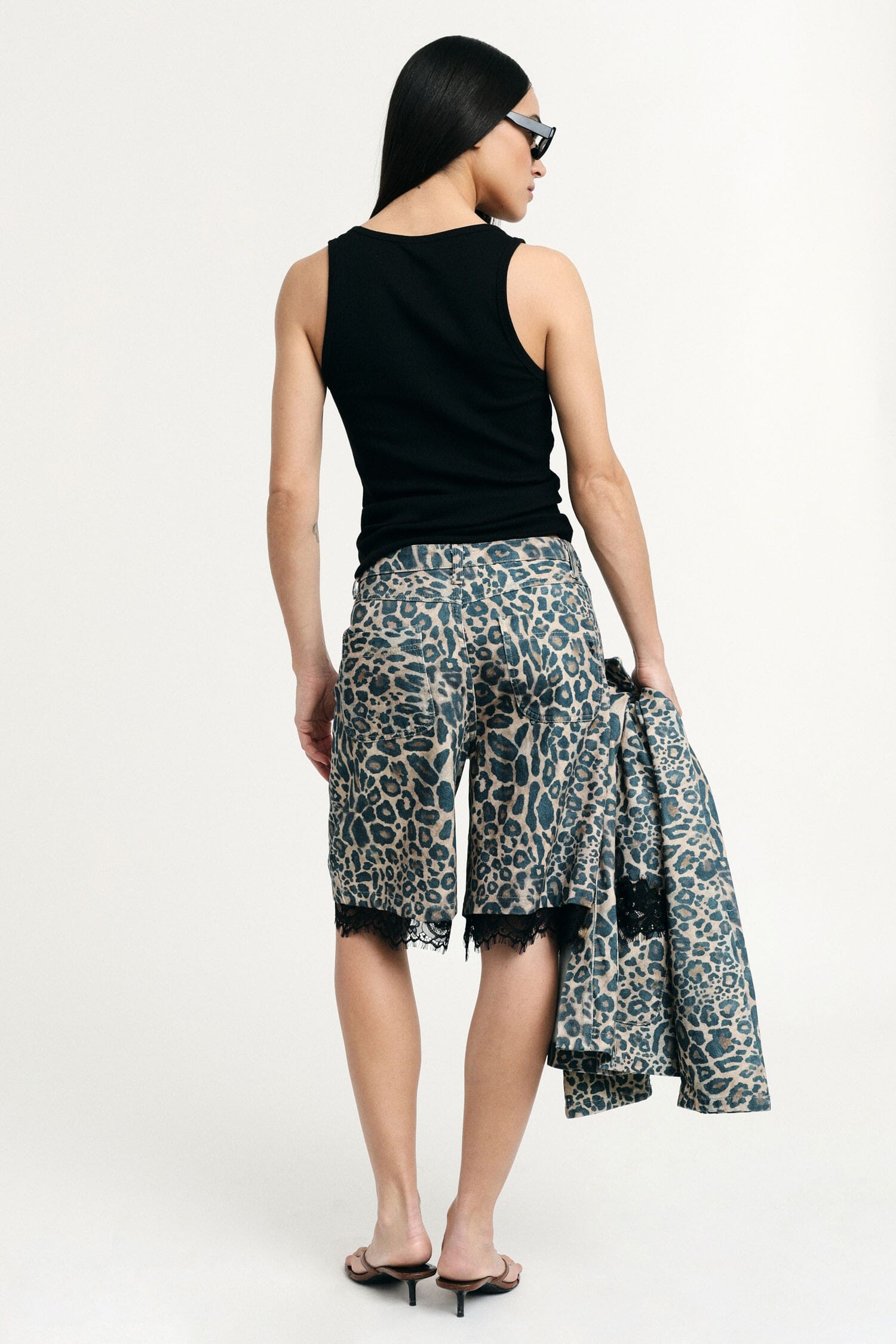 Animal Print Bermuda Shorts With Lace Trim Please