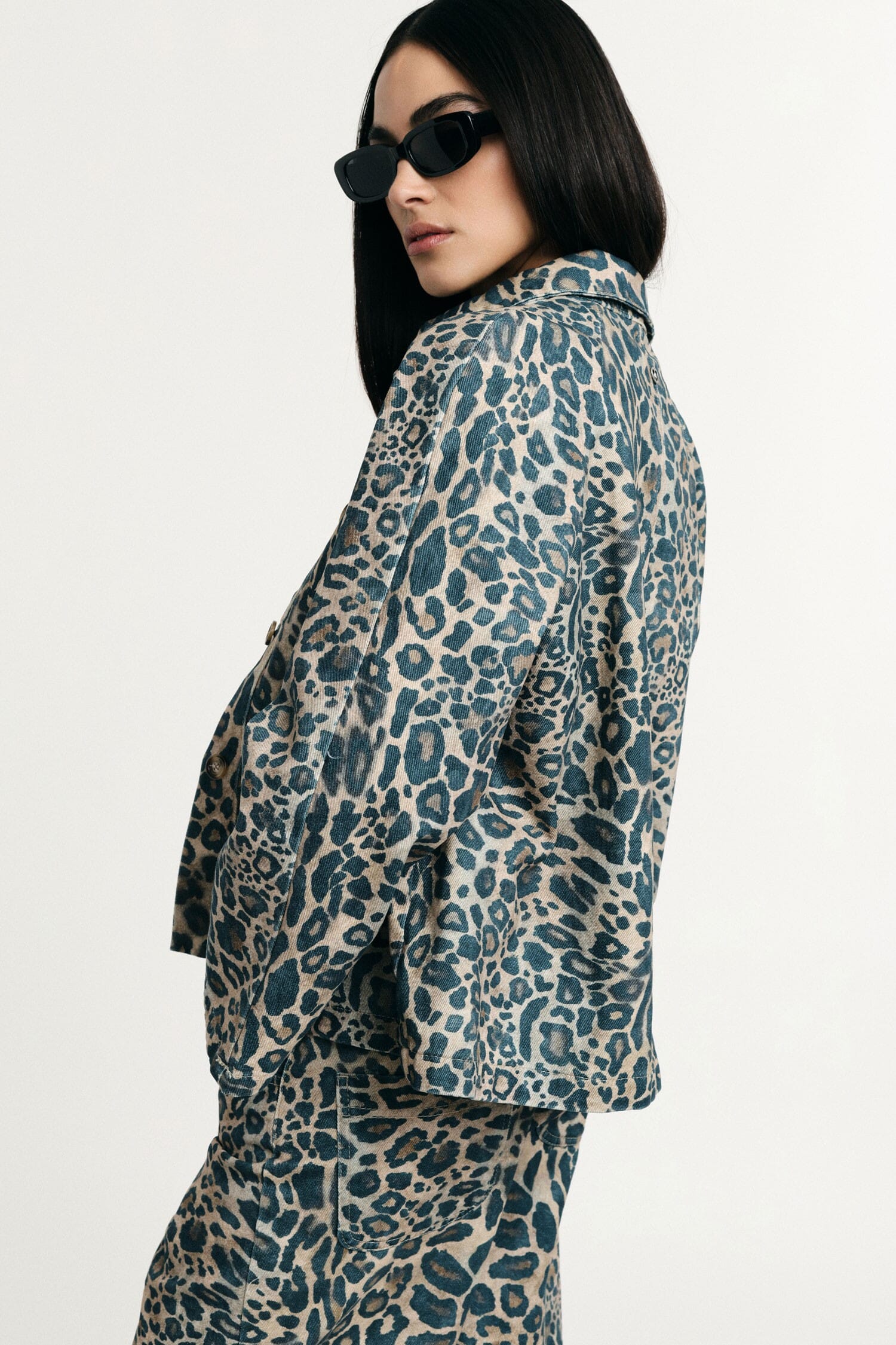 Animal Print Denim Jacket With Front Pockets Please