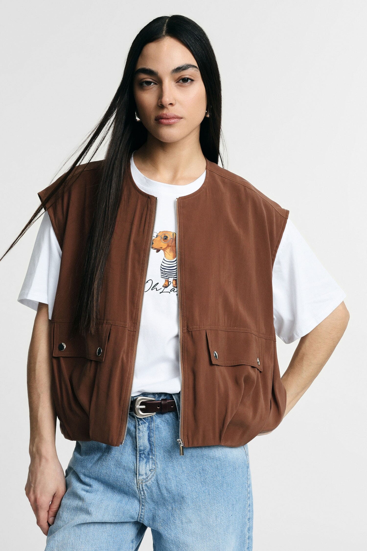 Gilet Corto Con Zip E Tasche Frontali Please