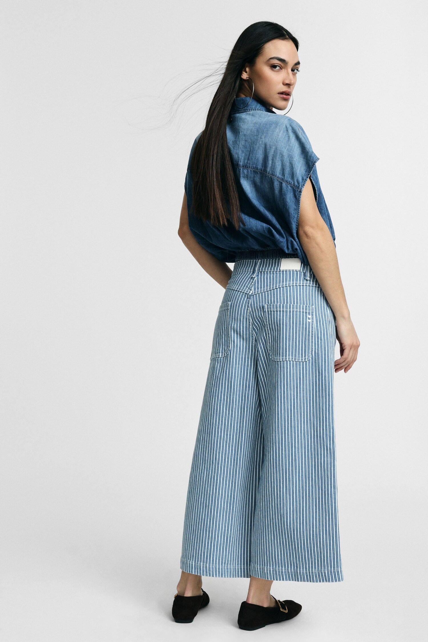 Cropped Wide Leg Striped Jeans Please