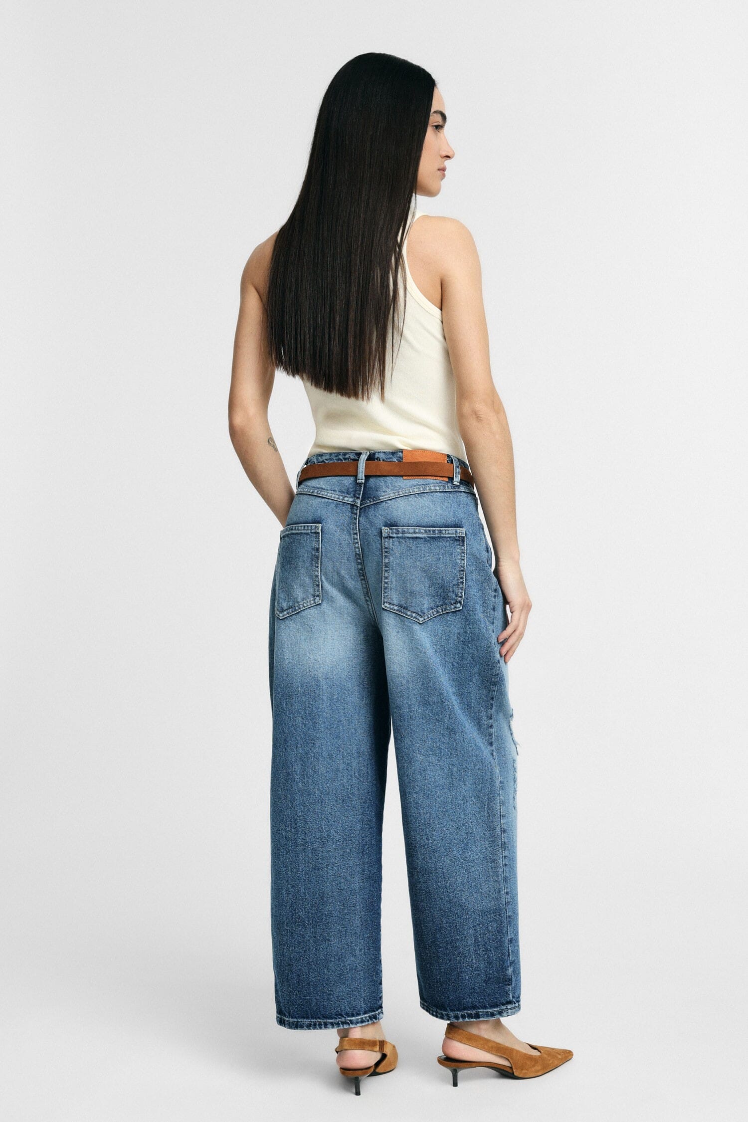Wide Leg Jeans With Distressed Details Please