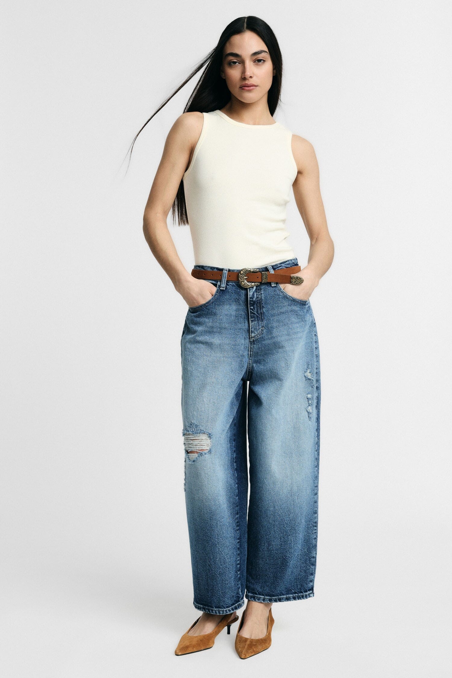 Wide Leg Jeans With Distressed Details Please