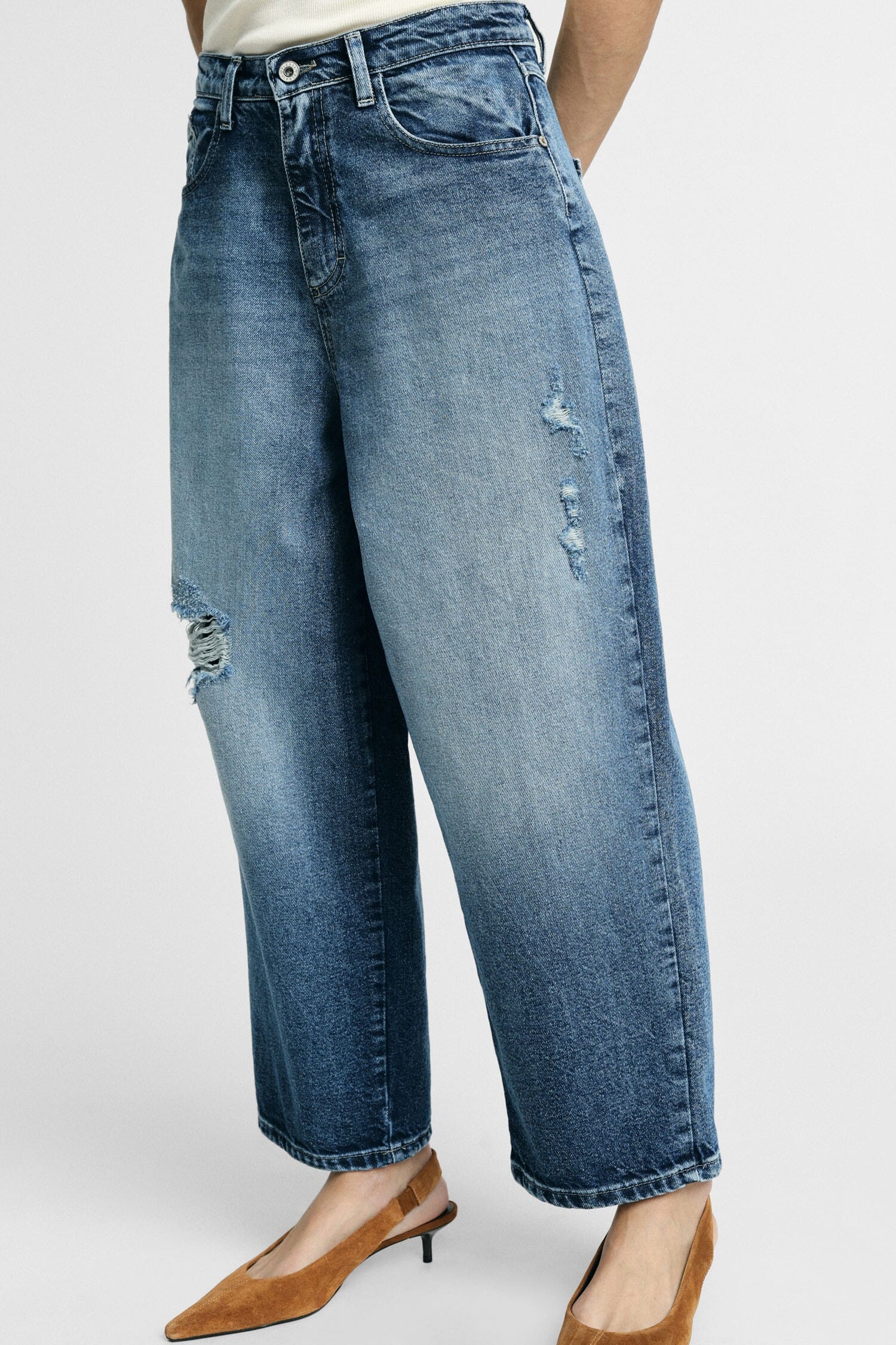 Wide Leg Jeans With Distressed Details Please