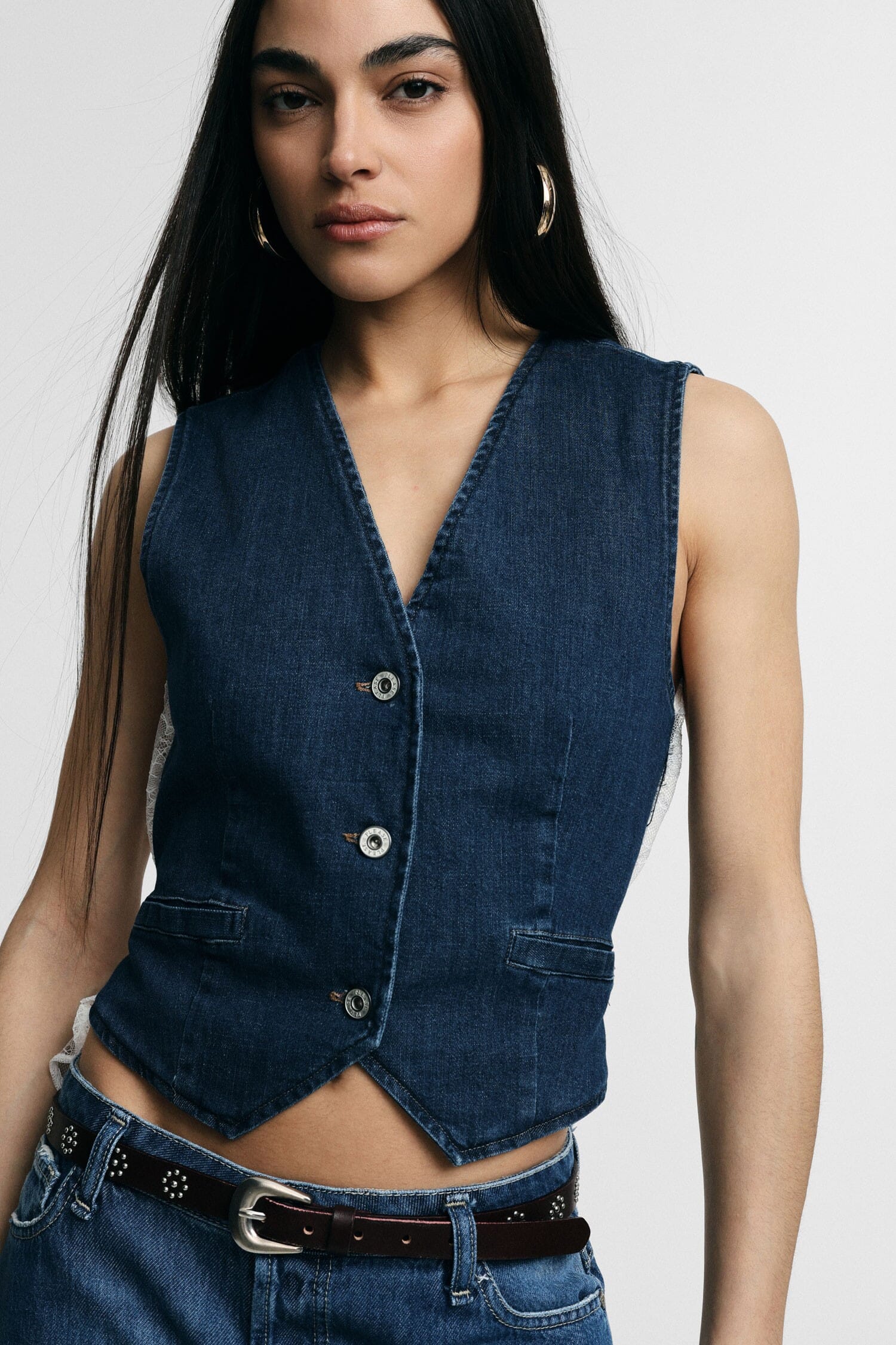 Gilet Denim Senza Maniche Con Bordo A Contrasto Please