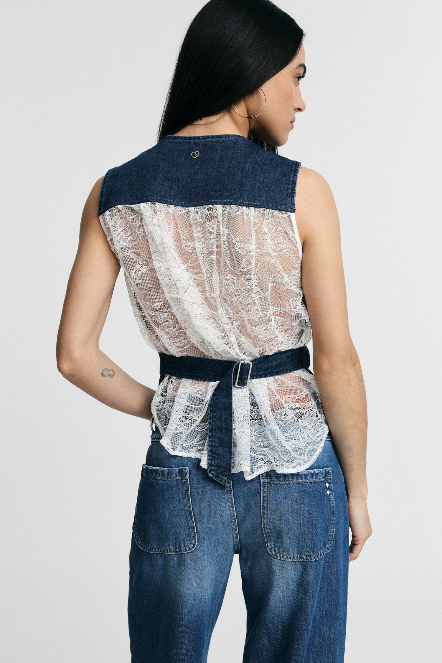 Gilet Denim Senza Maniche Con Bordo A Contrasto Please