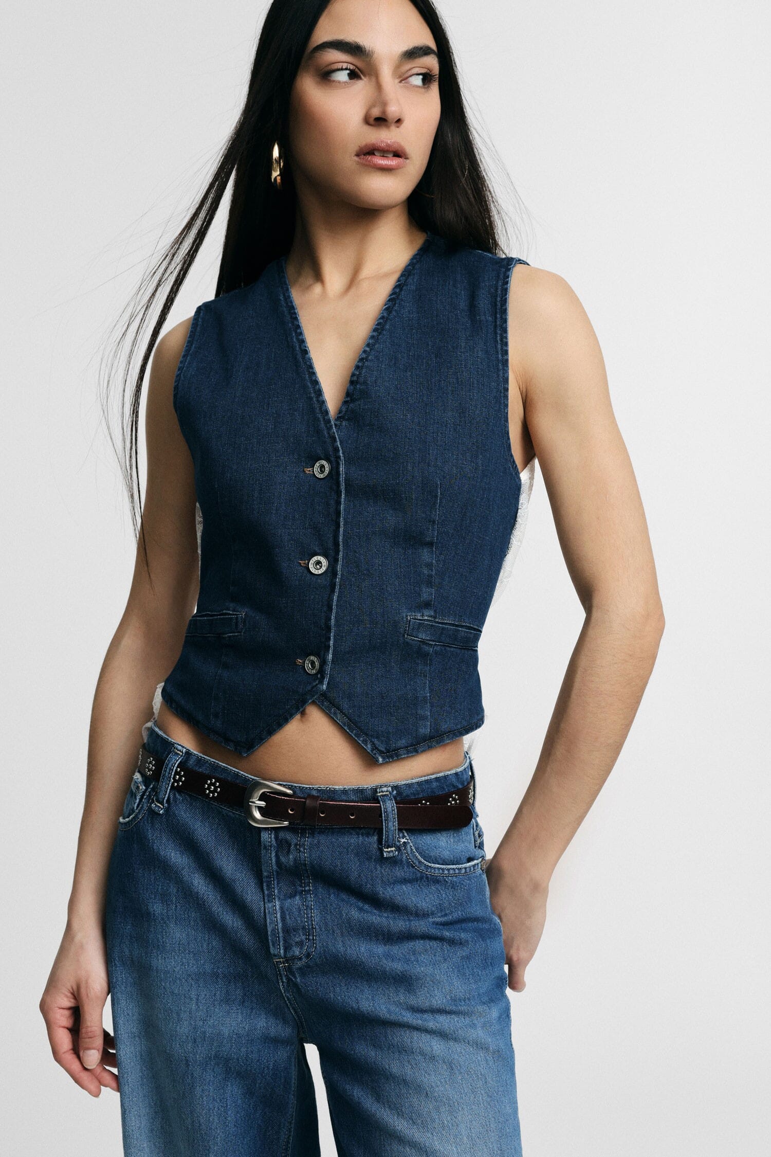 Gilet Denim Senza Maniche Con Bordo A Contrasto Please