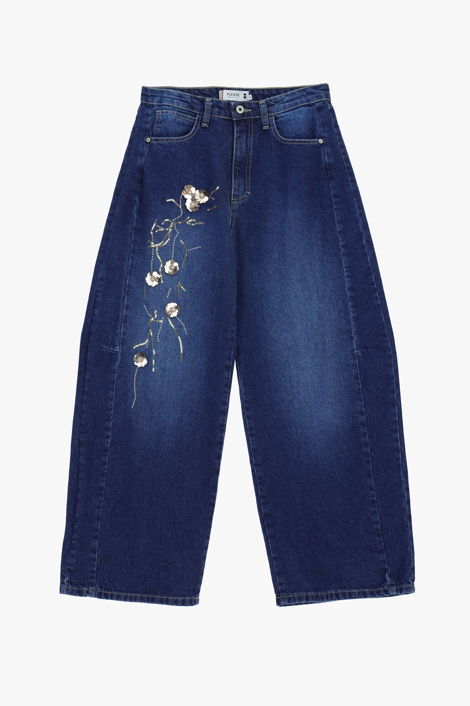 Wide Leg Jeans With Floral Embroidery Please