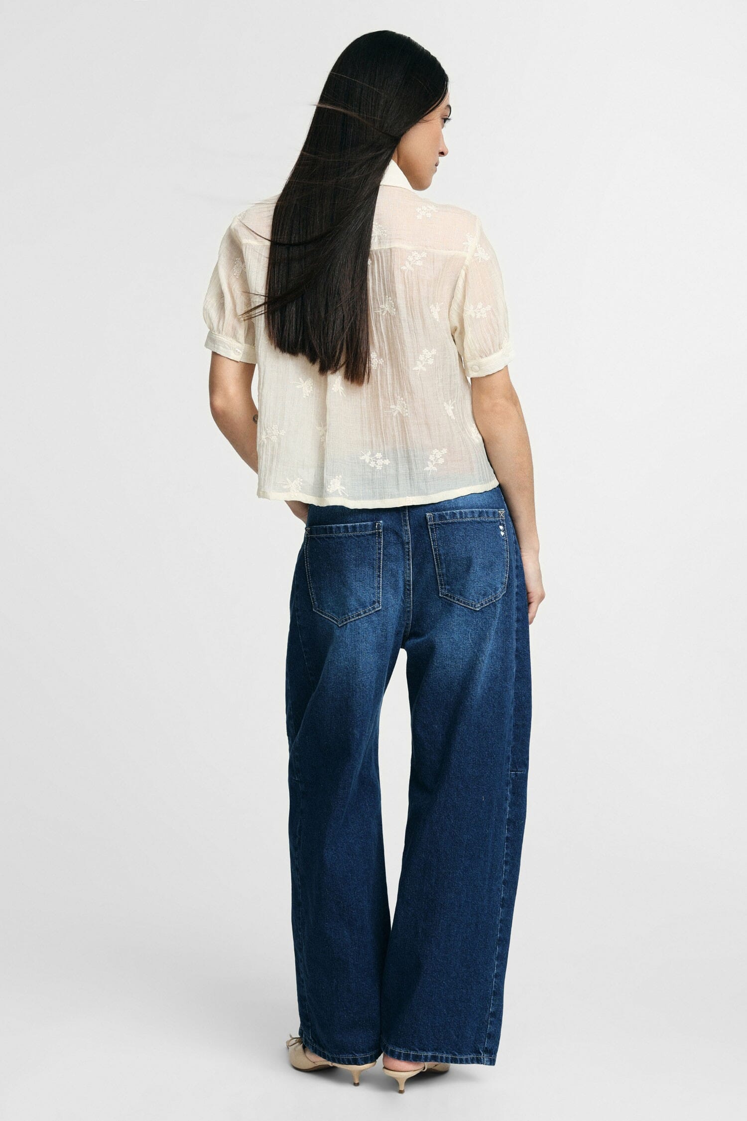 Wide Leg Jeans With Floral Embroidery Please