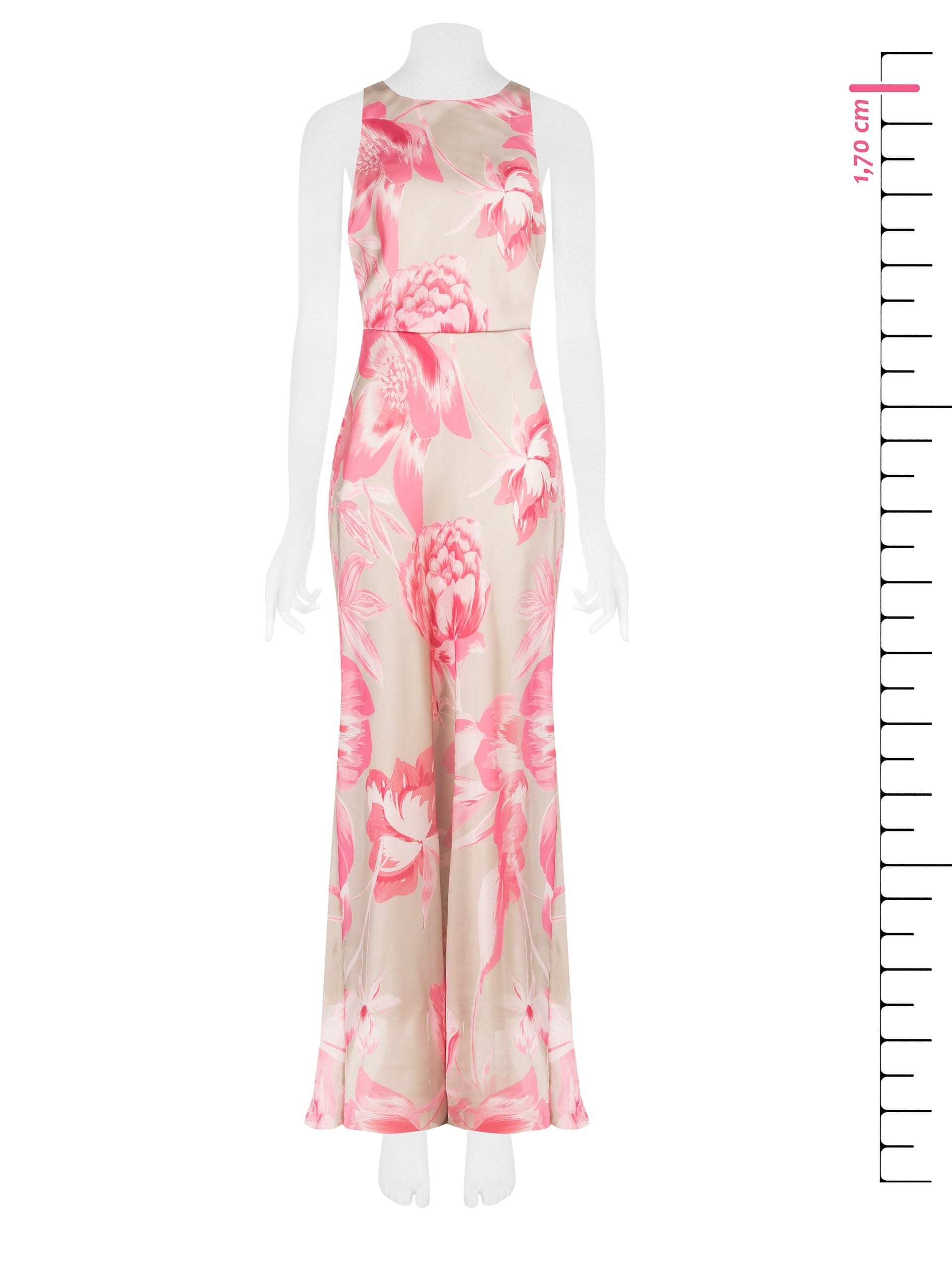 Abito Lungo Scivolato In Raso A Fiori Con Elastico In Vita Rinascimento