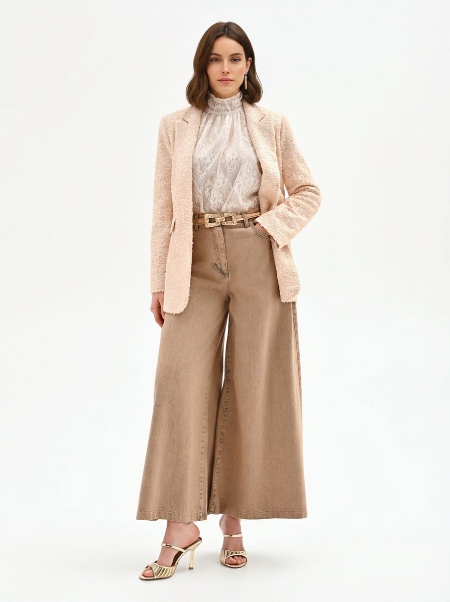 Blusa Ampia In Pizzo Con Maxi Maniche E Collo Alto Rinascimento