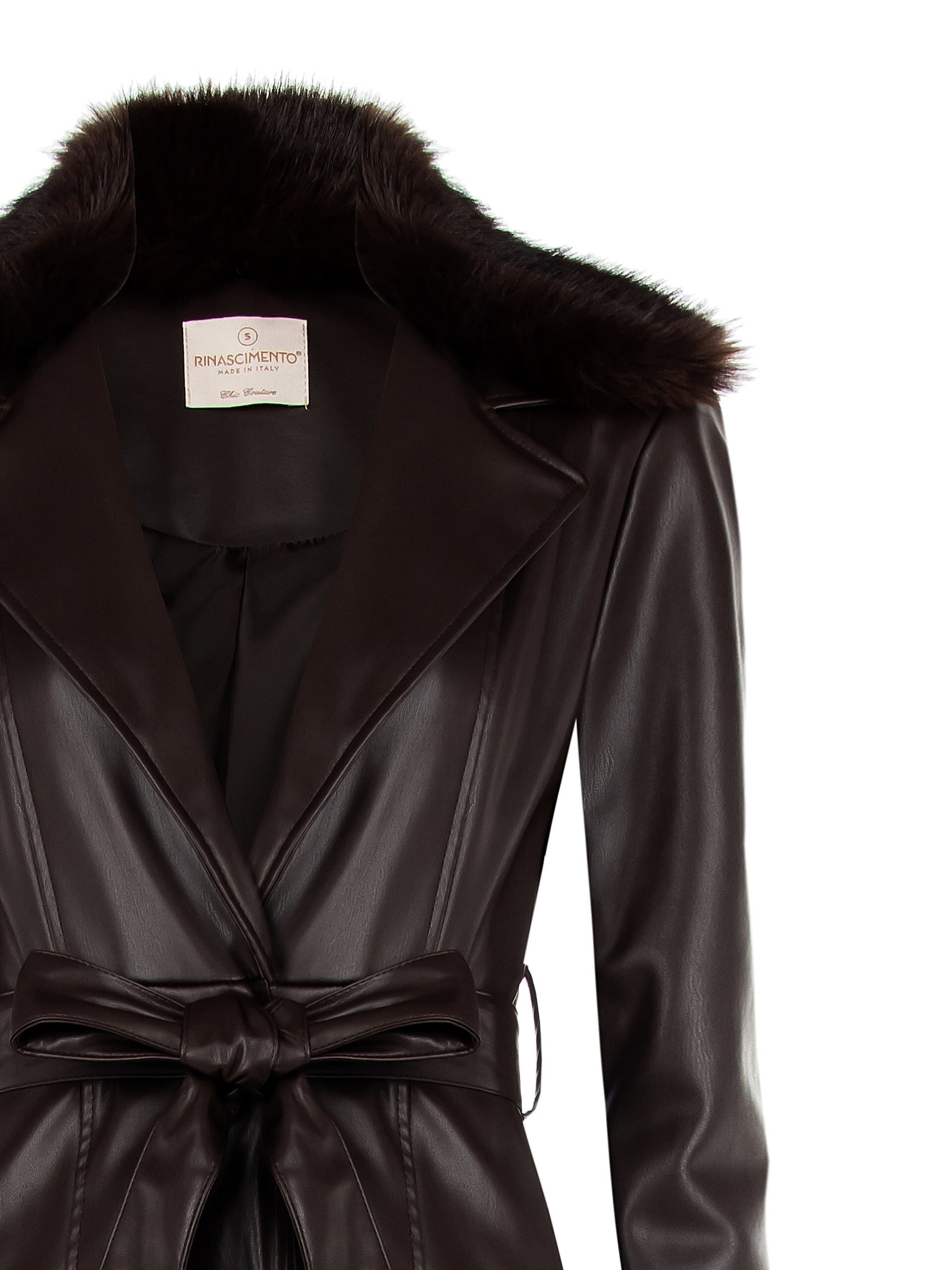 Manteau long en simili-cuir avec fourrure synthétique amovible Rinascimento