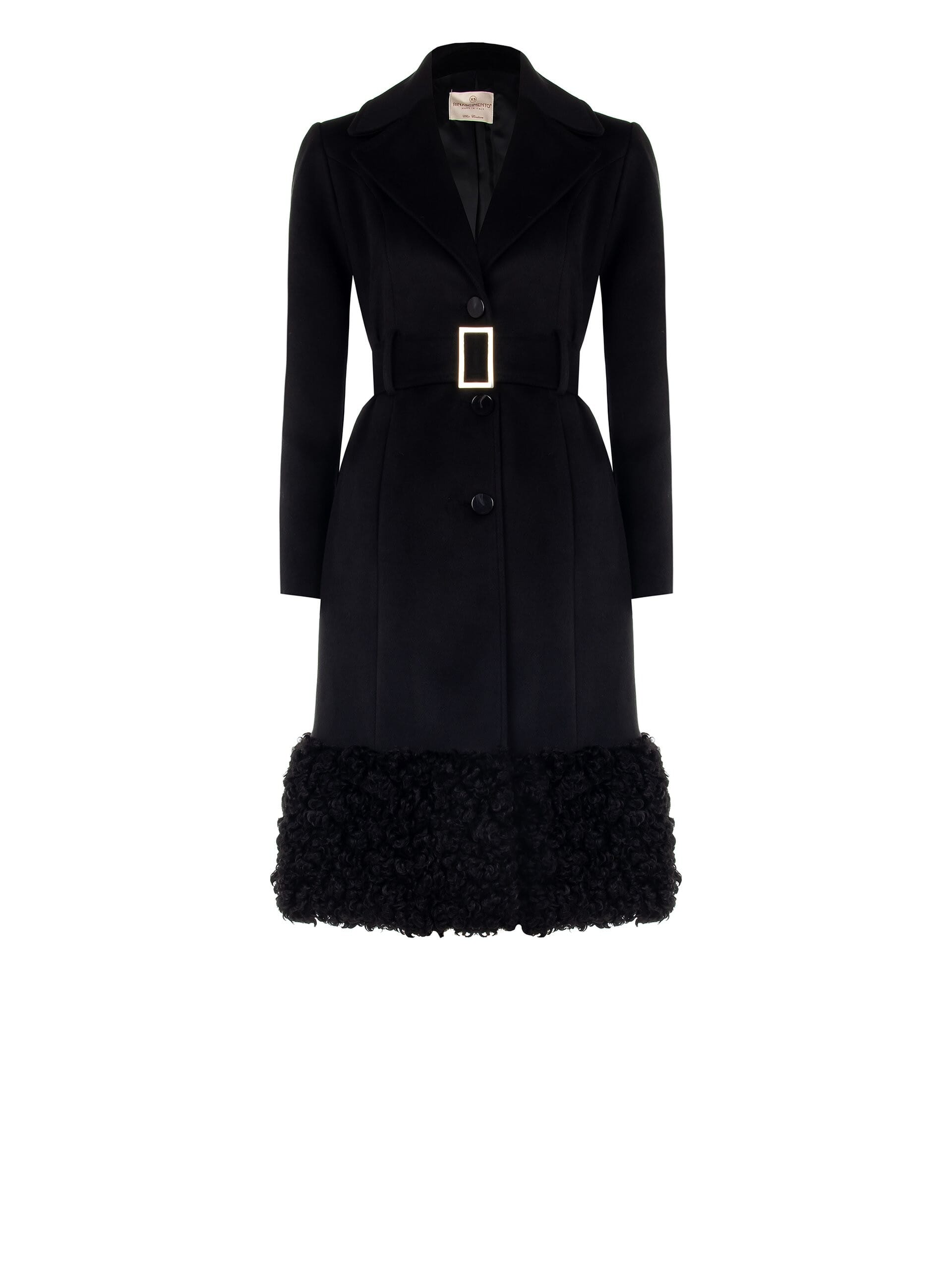 Long Velour Coat With Coordinated Belt And Synthetic Fur Detail Rinascimento