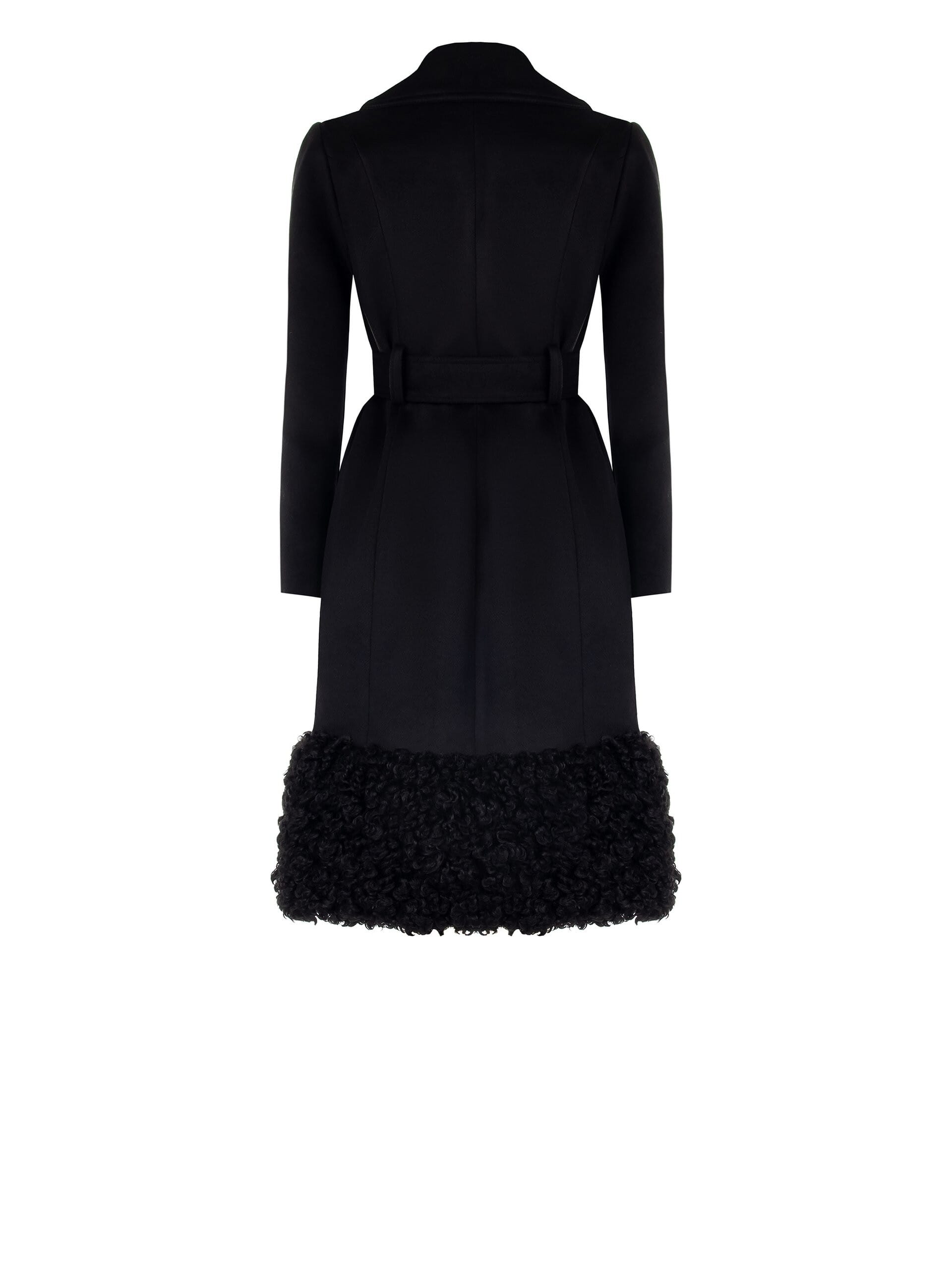 Long Velour Coat With Coordinated Belt And Synthetic Fur Detail Rinascimento