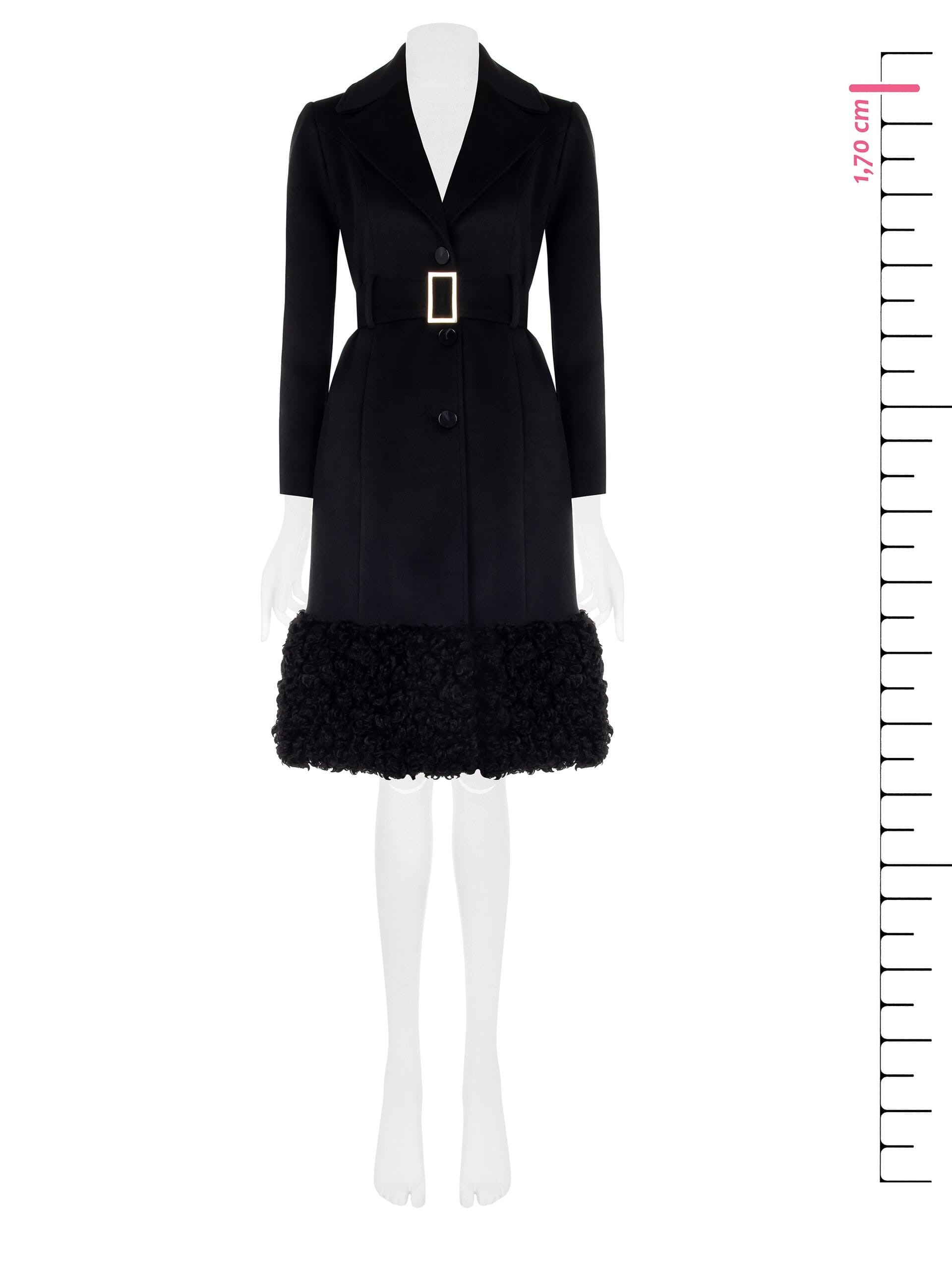 Long Velour Coat With Coordinated Belt And Synthetic Fur Detail Rinascimento