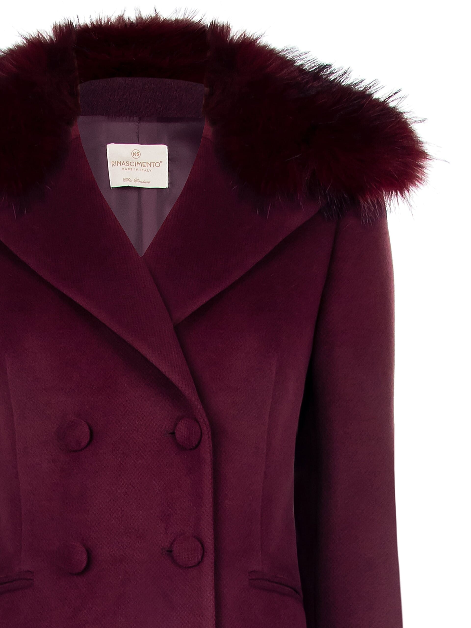 Rinascimento Removable Synthetic Fur Collar Long Folded Coat