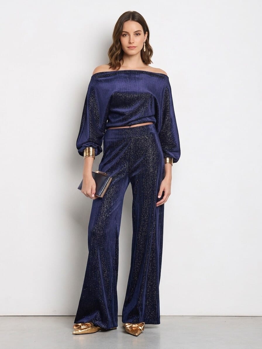 Velvet Palace Trousers With Glitter Trim And Side Zip Rinascimento
