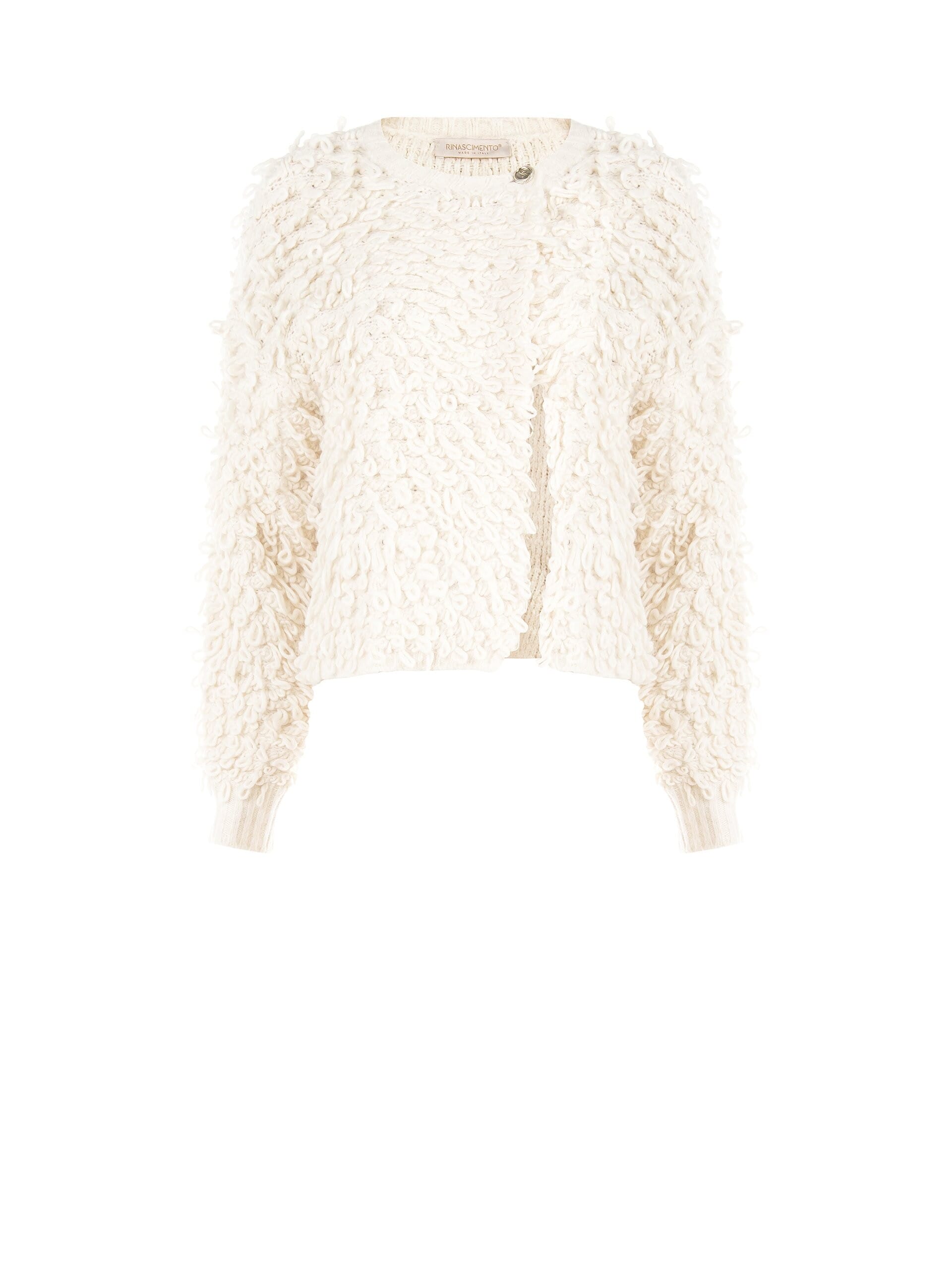 Maglione Cardigan In Punto Bouclé Con Bottone Logo Rinascimento