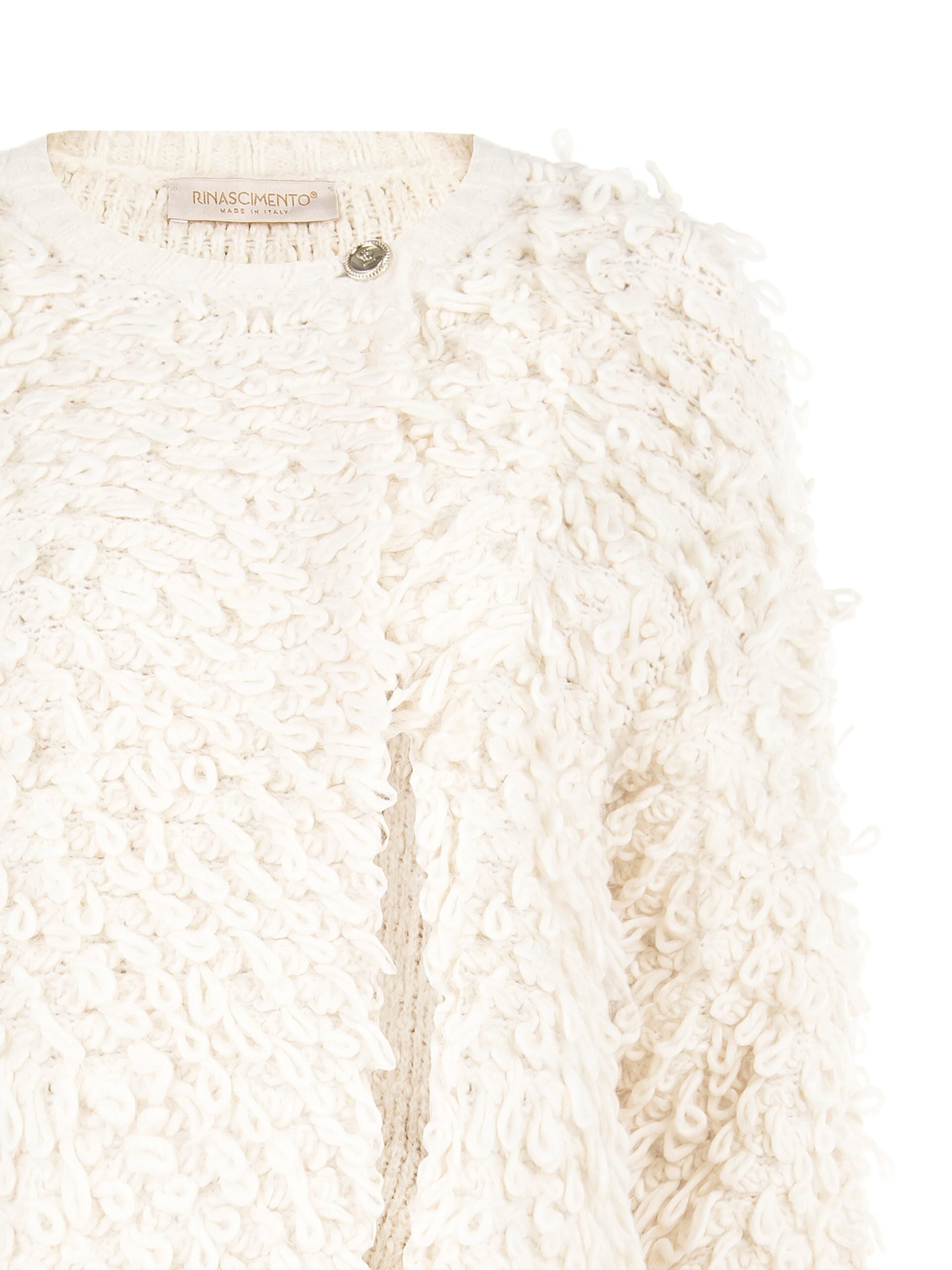 Maglione Cardigan In Punto Bouclé Con Bottone Logo Rinascimento