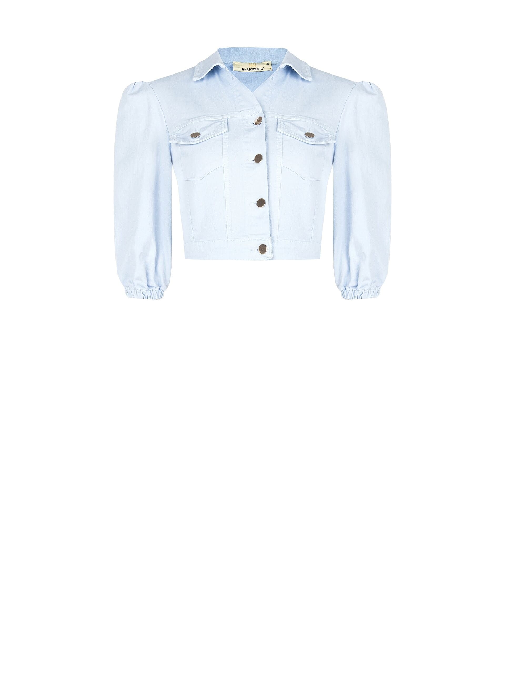 Crop Stretch Jeans Jacket With Pockets Rinascimento