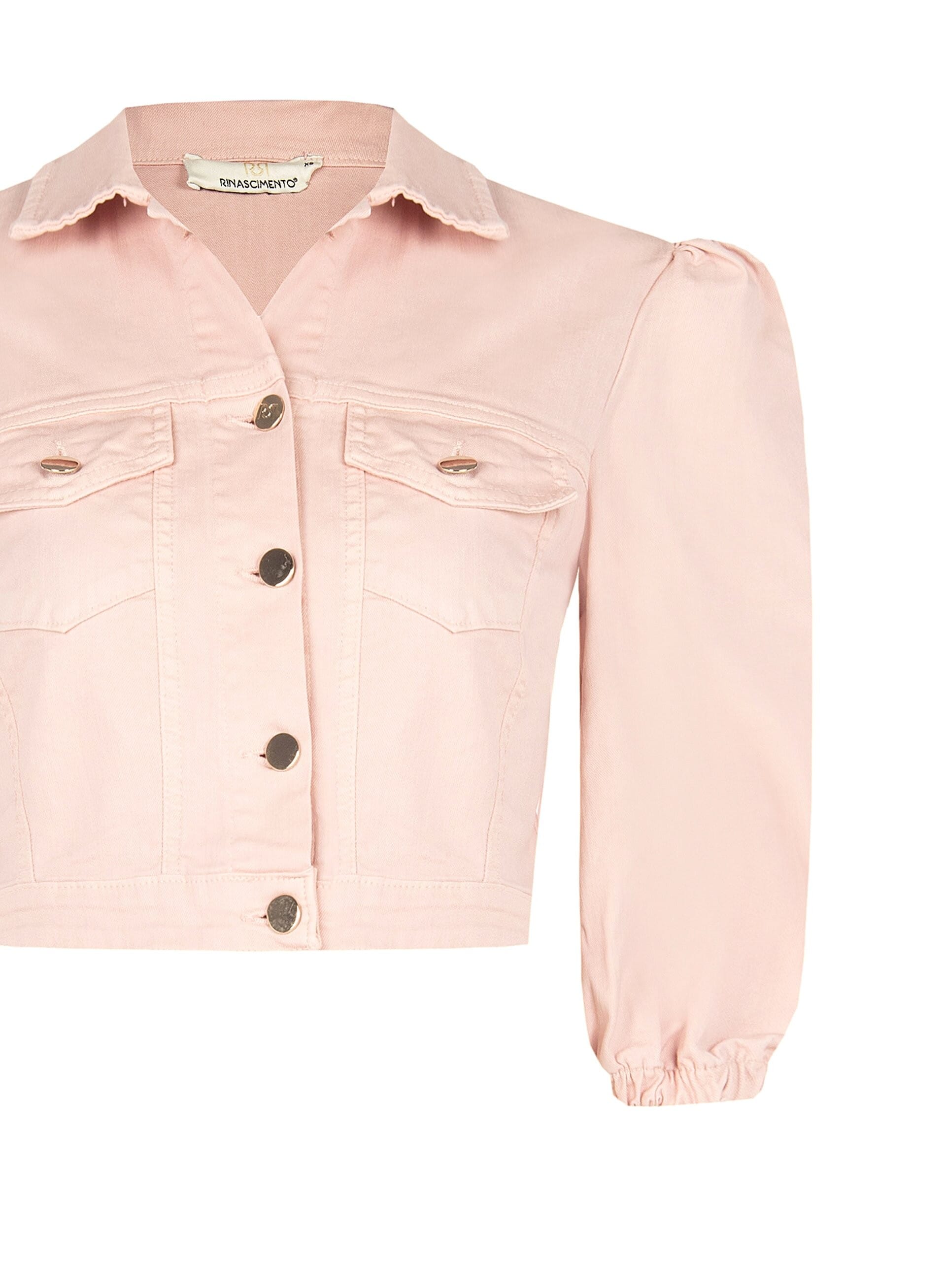 Crop Stretch Jeans Jacket With Pockets Rinascimento