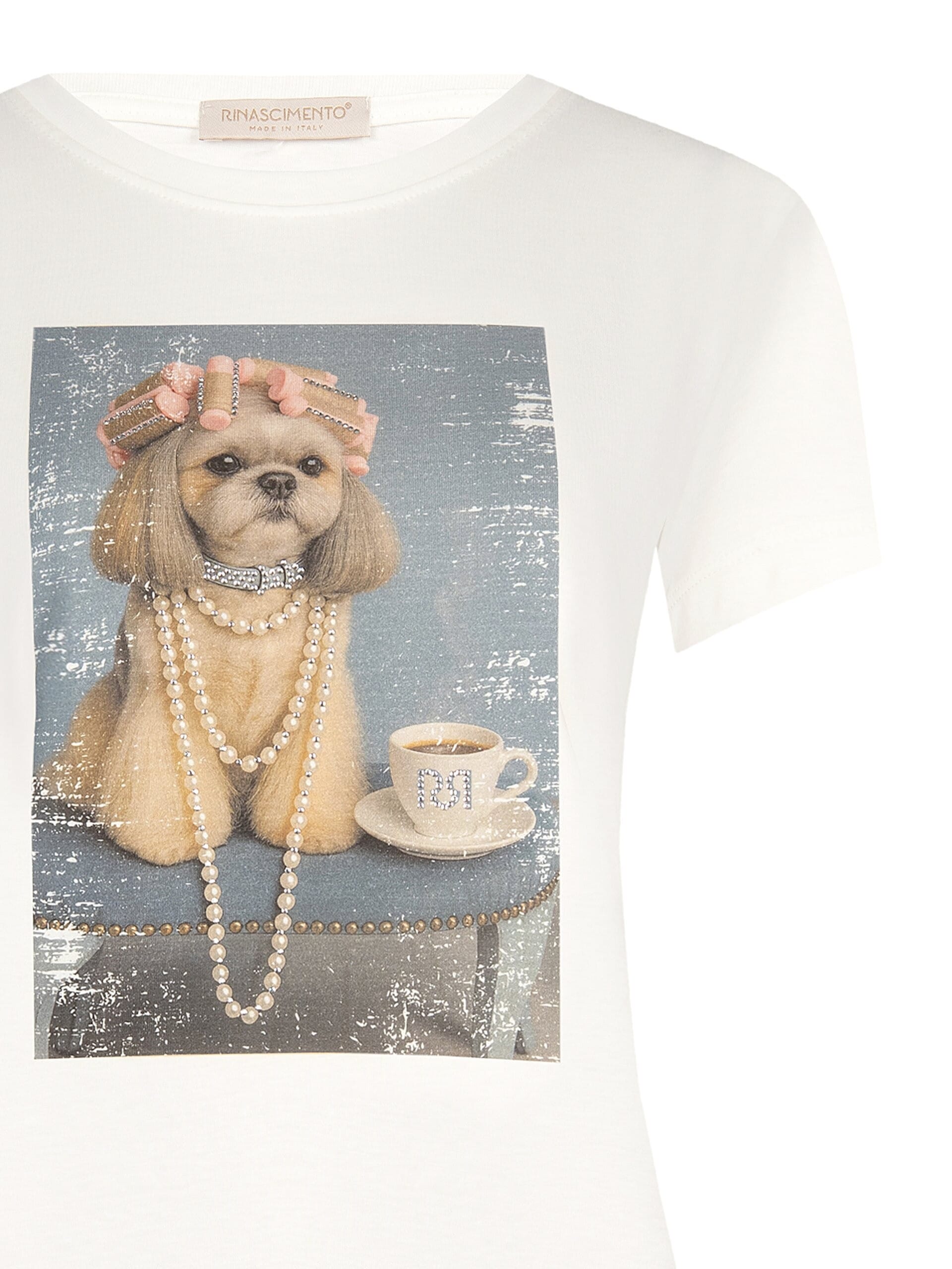 Regular Cotton T-Shirt With Dog Print And Rhinestone Rinascimento