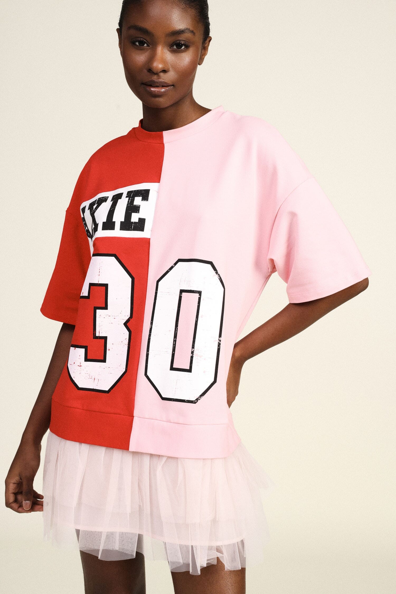 Short Dress With Tulle And Colorblock Print Dixie