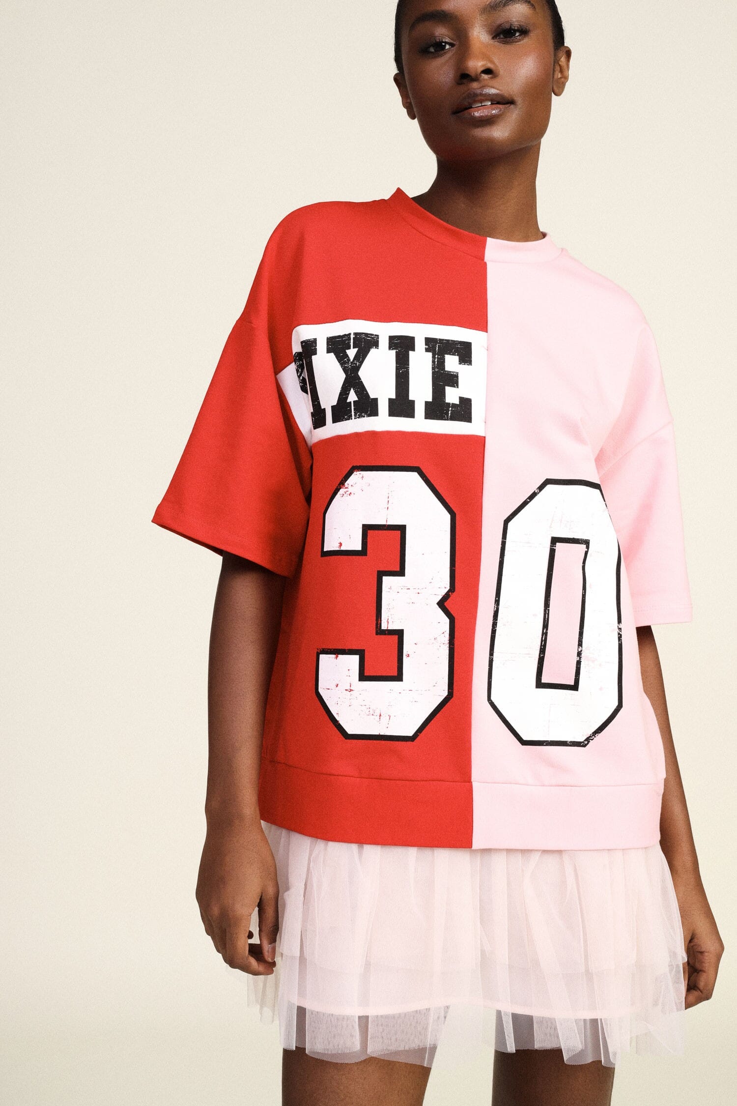 Short Dress With Tulle And Colorblock Print Dixie