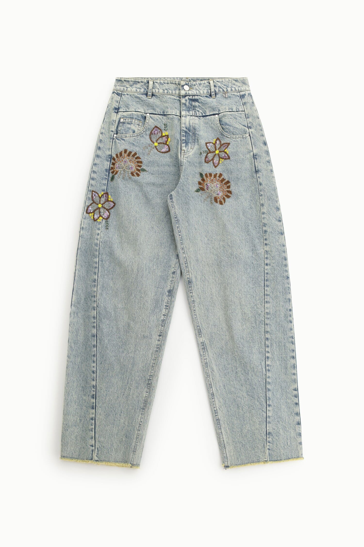 Jeans Wide Leg Ricami Floreali Vita Alta Dixie