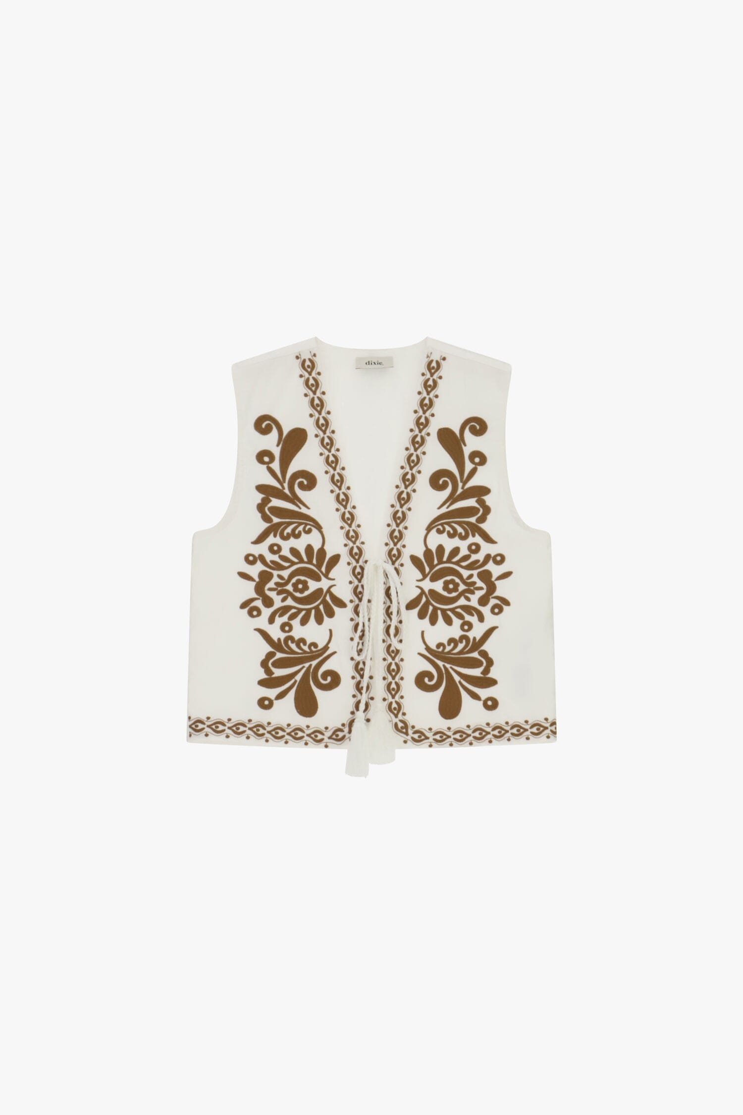 Floral Embroidery Sleeveless Vest With Dixie Belt