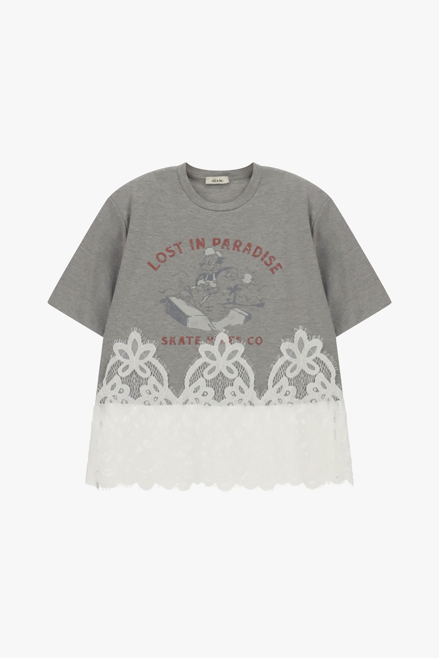 Short-sleeved T-Shirt With Print And Lace Insert Dixie