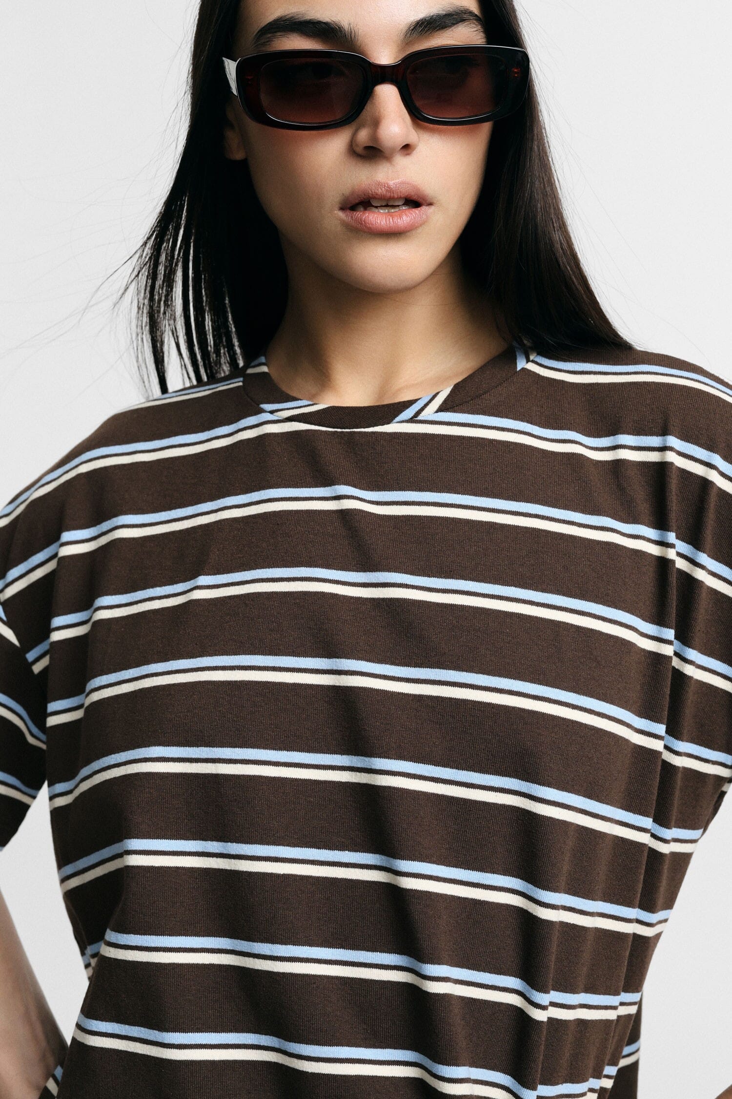 Wide Striped T-Shirt With Lace Trim Please Sleeves