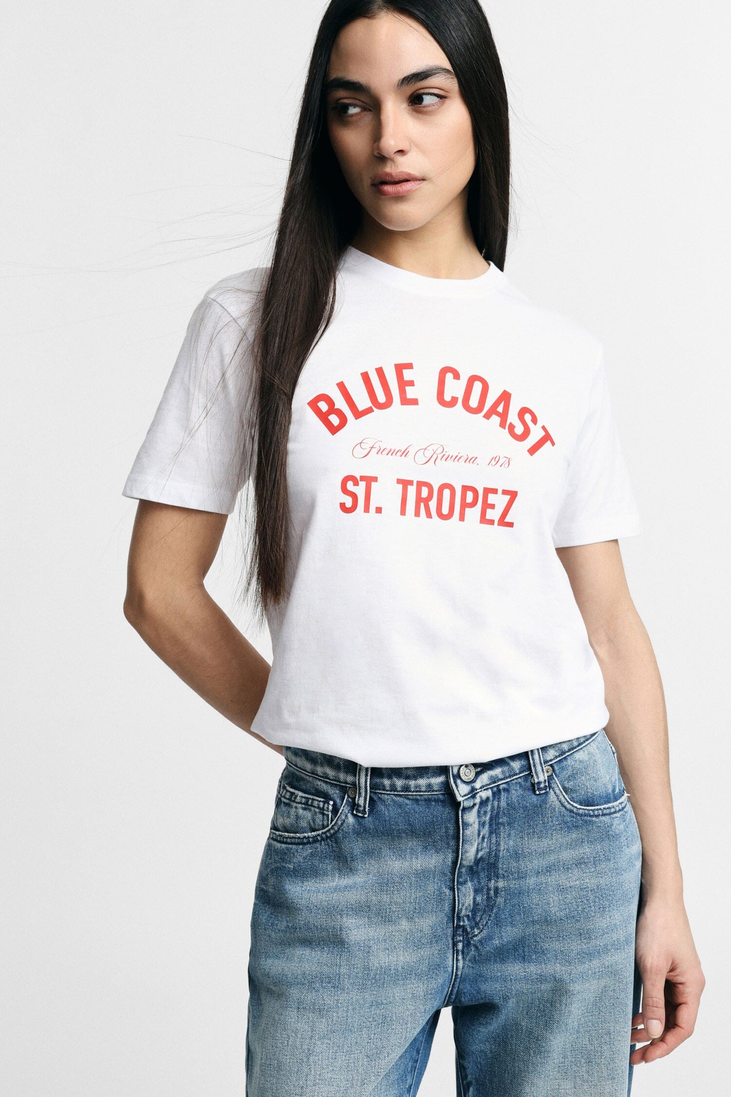 Front Print T-Shirt Regular-Fit Crew Neck Please