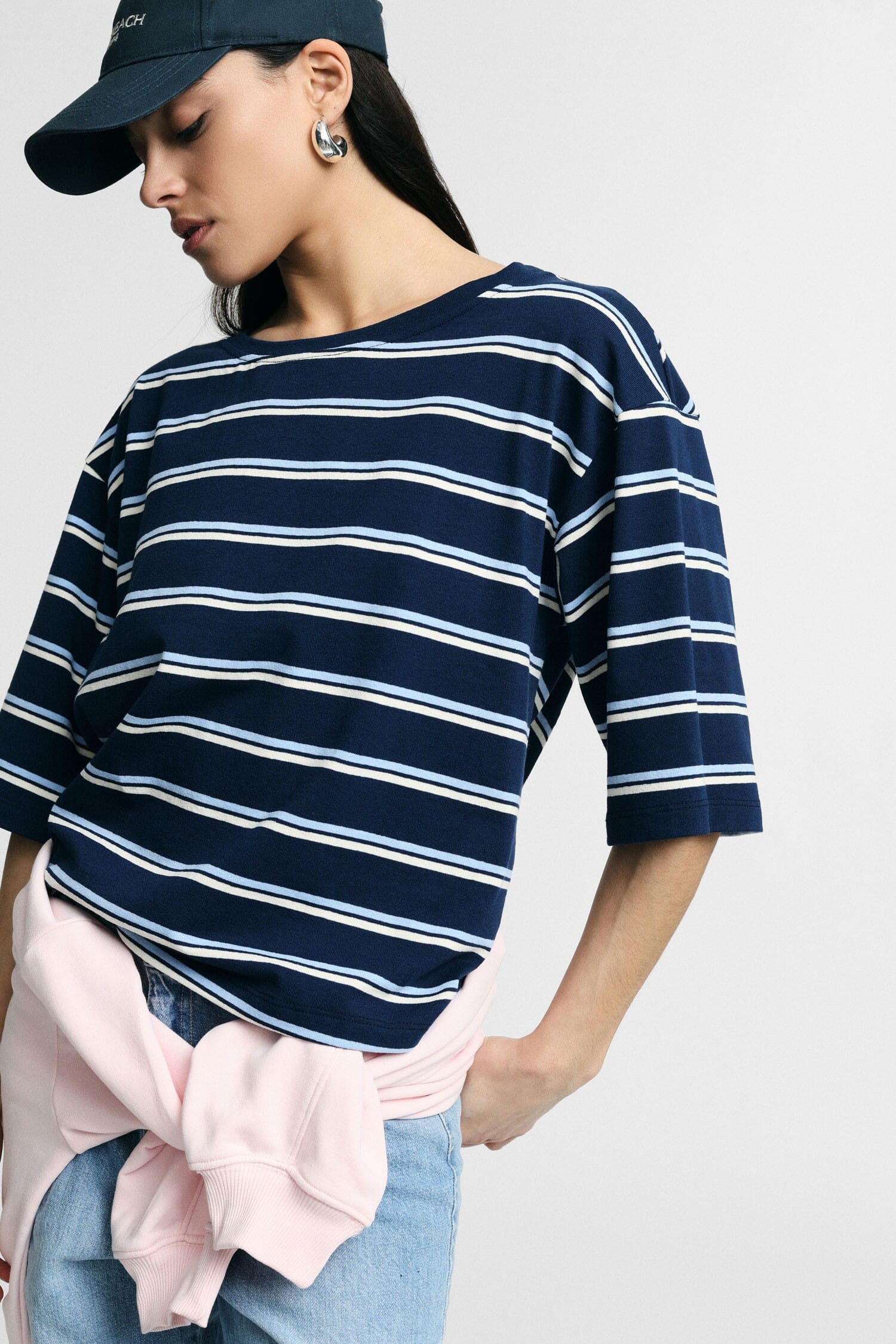 Boxy Fit Crew Neck Striped T-Shirt Please