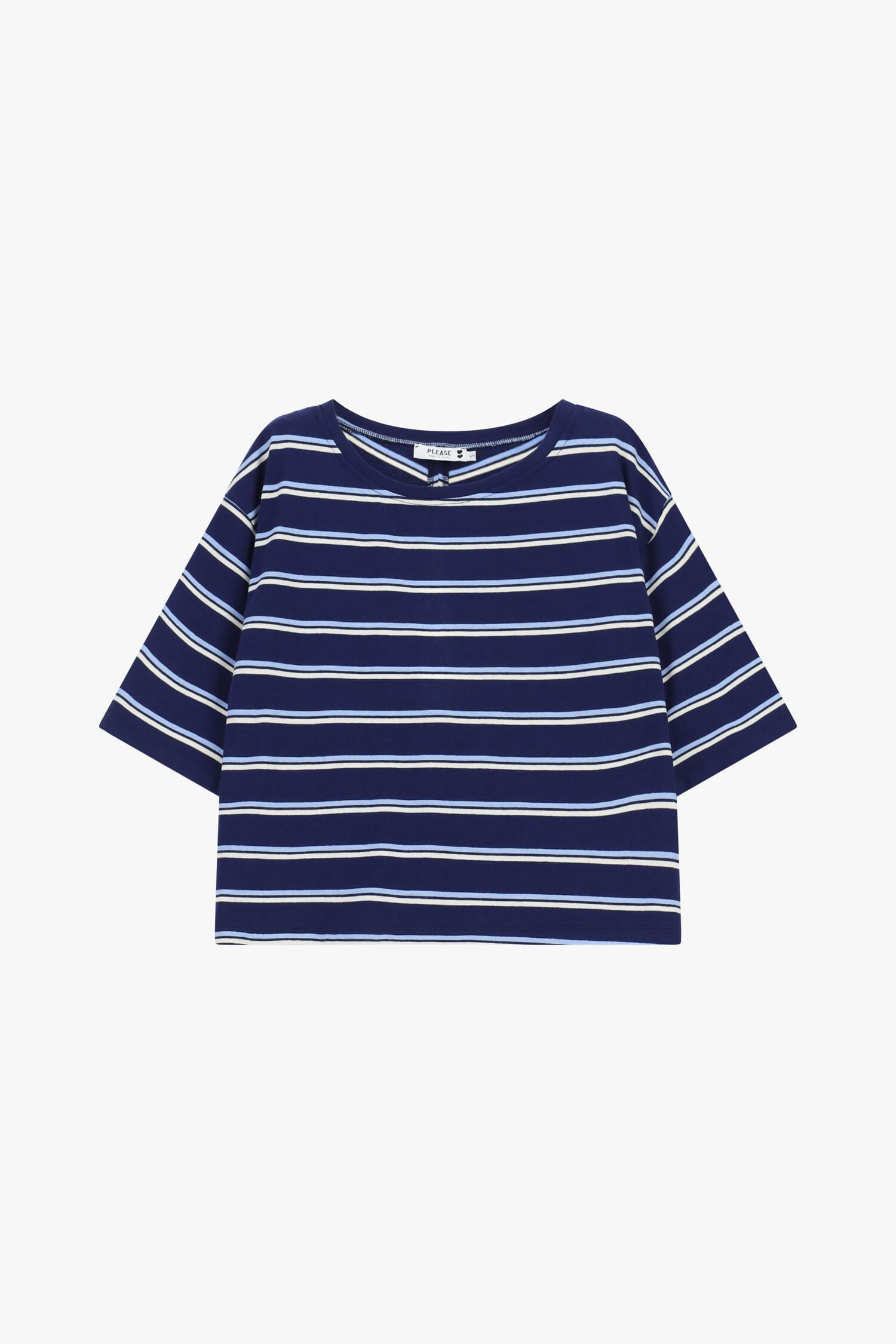 Boxy Fit Crew Neck Striped T-Shirt Please