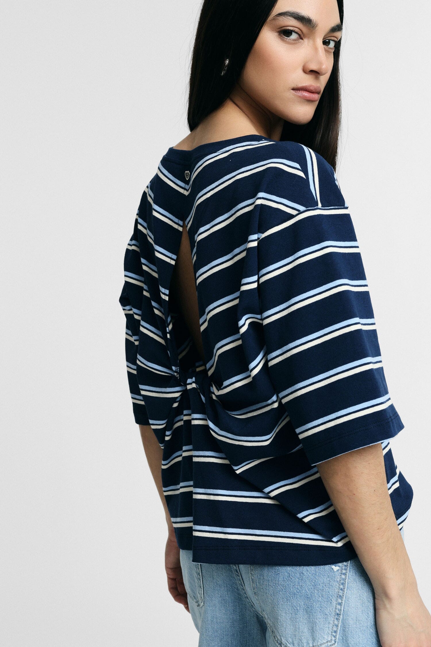 Boxy Fit Crew Neck Striped T-Shirt Please