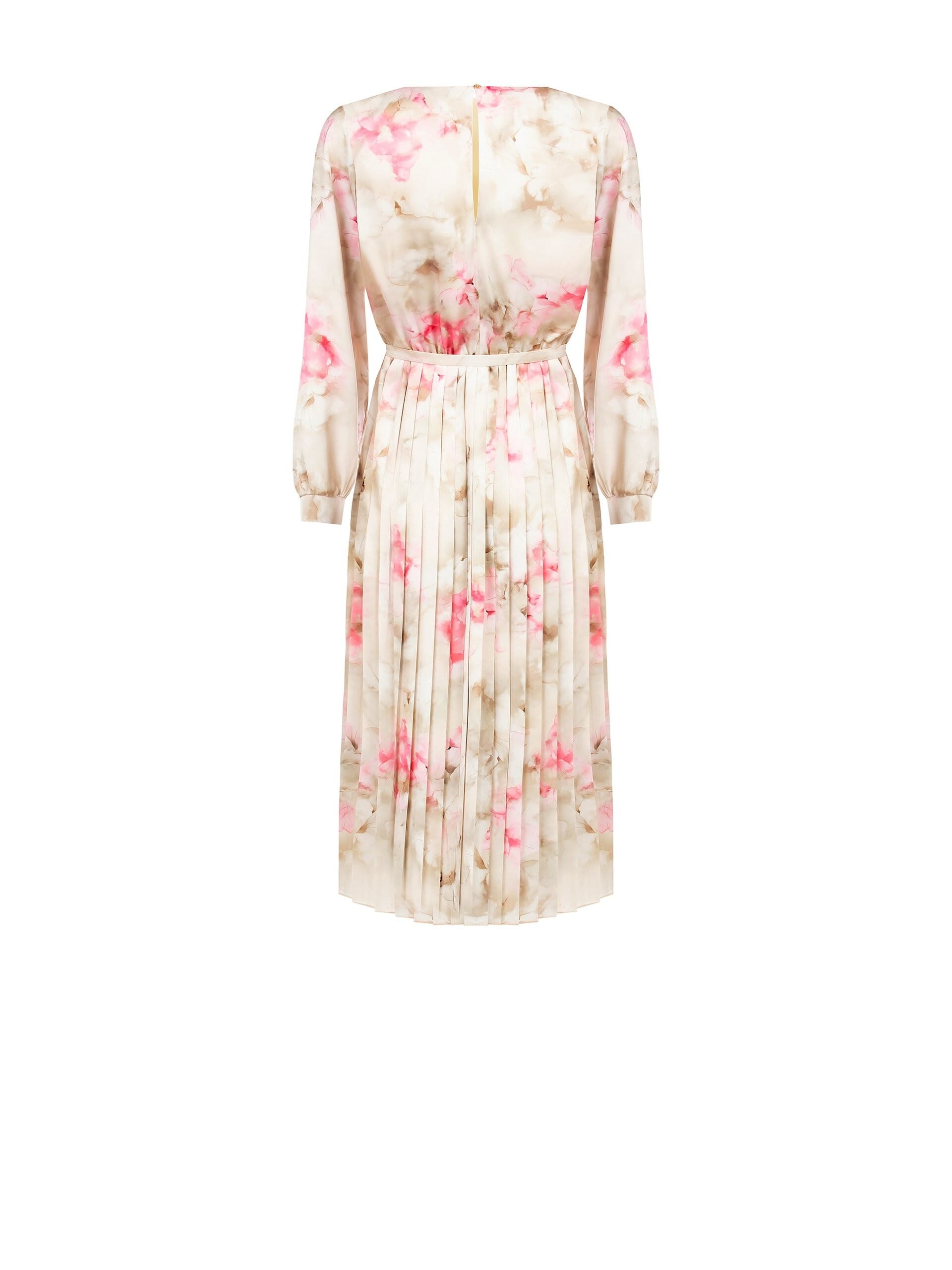 Abito Midi In Raso A Fiori Sfumati Con Gonna Plissé E Cintura Coordinata Rinascimento