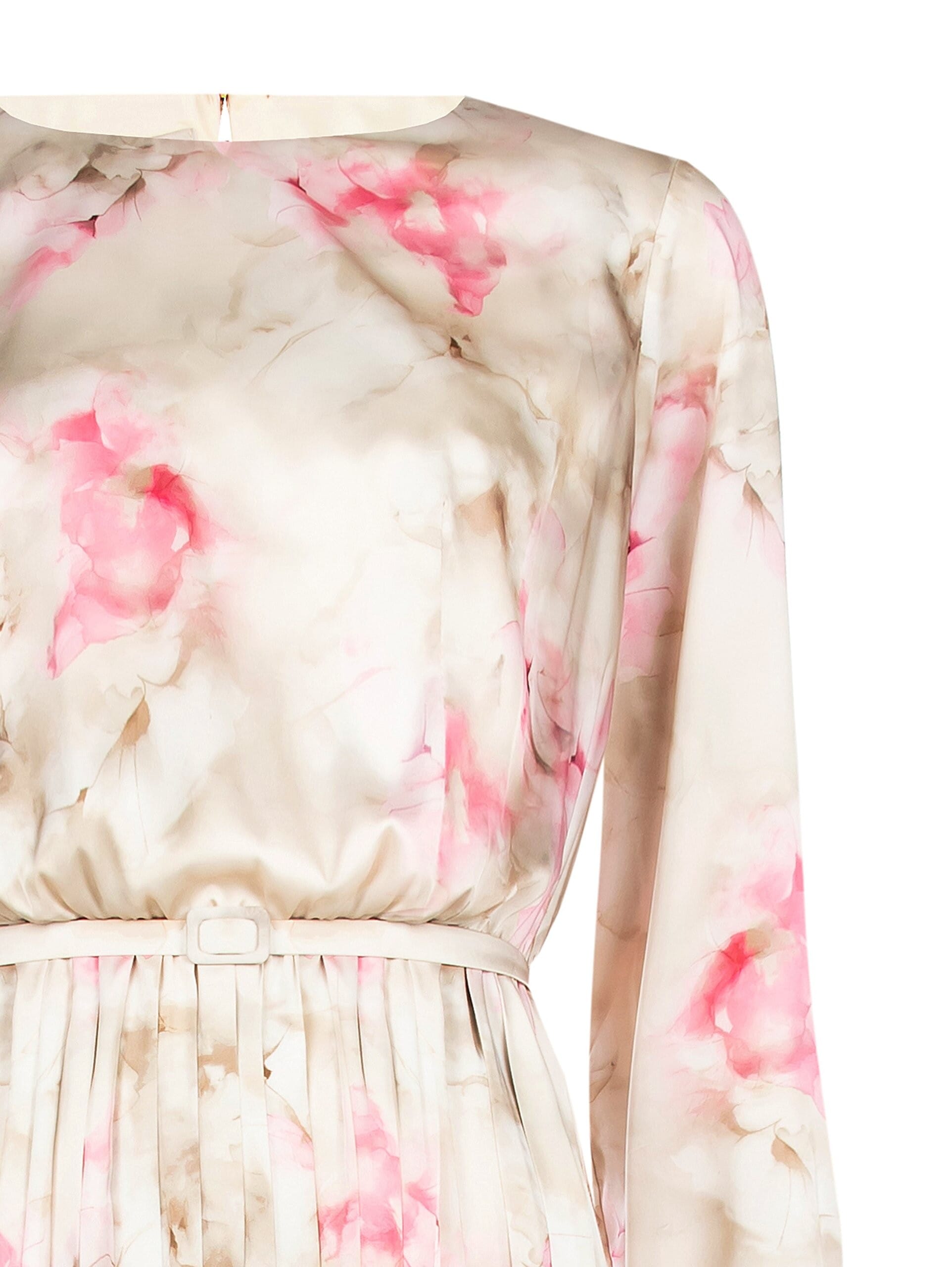 Abito Midi In Raso A Fiori Sfumati Con Gonna Plissé E Cintura Coordinata Rinascimento