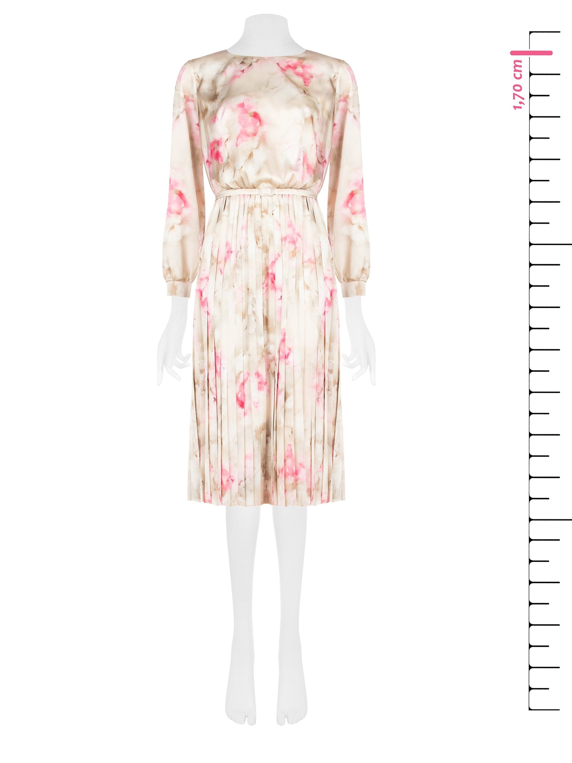 Abito Midi In Raso A Fiori Sfumati Con Gonna Plissé E Cintura Coordinata Rinascimento