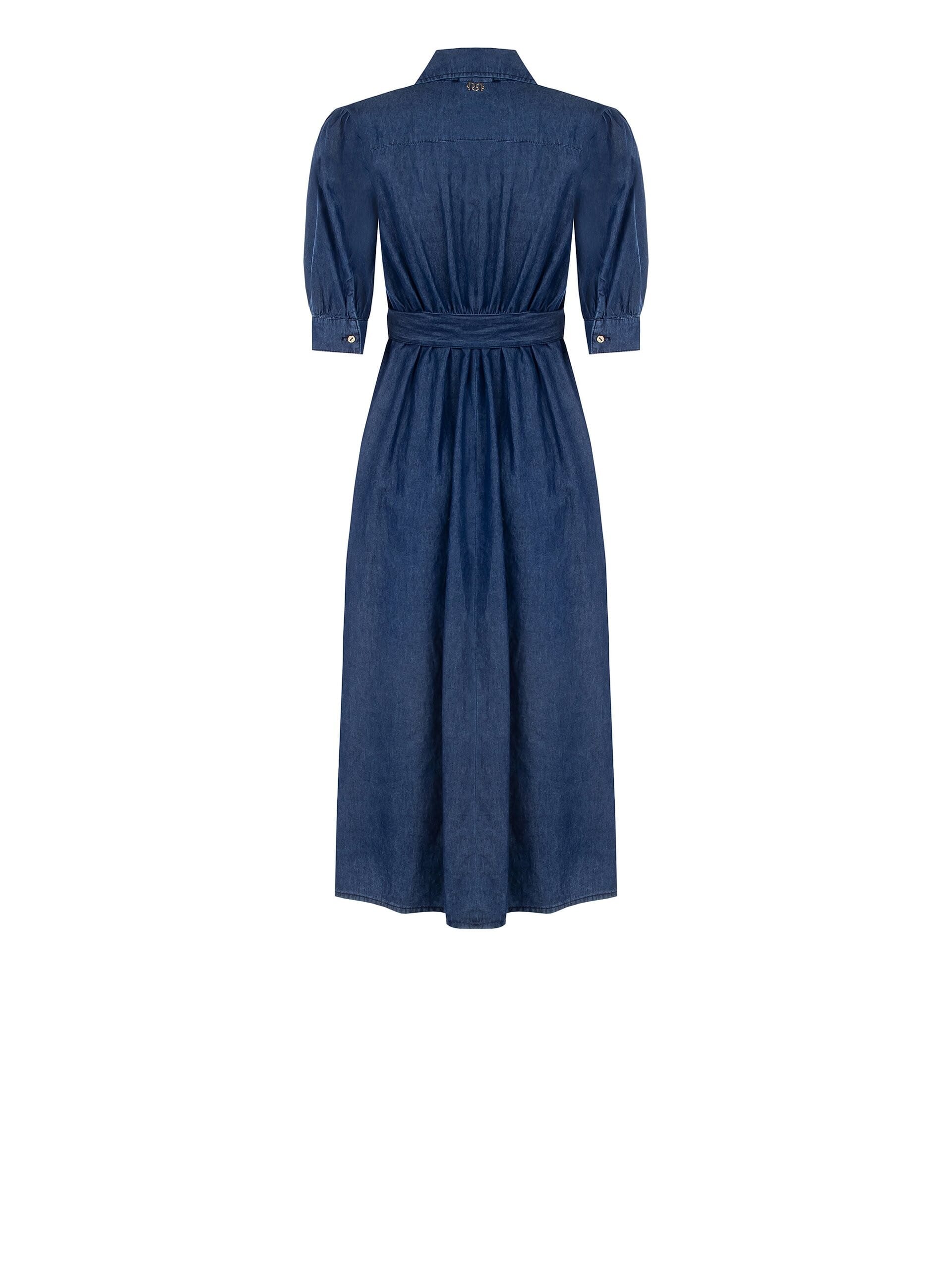 Lightweight Denim Chemisier Midi Dress With 3/4 Length Sleeves And Coordinated Belt Rinascimento