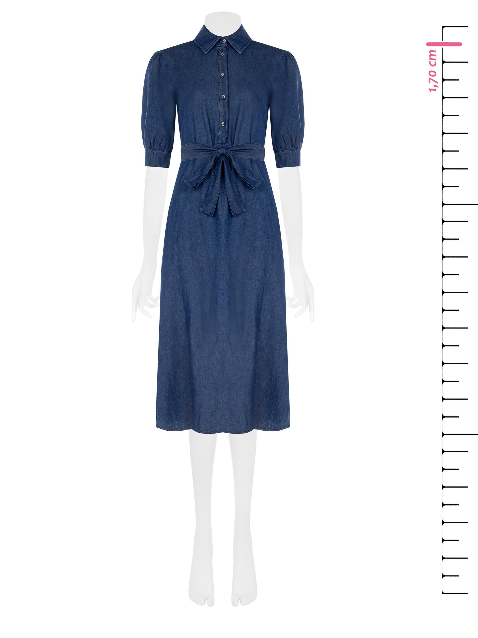Lightweight Denim Chemisier Midi Dress With 3/4 Length Sleeves And Coordinated Belt Rinascimento