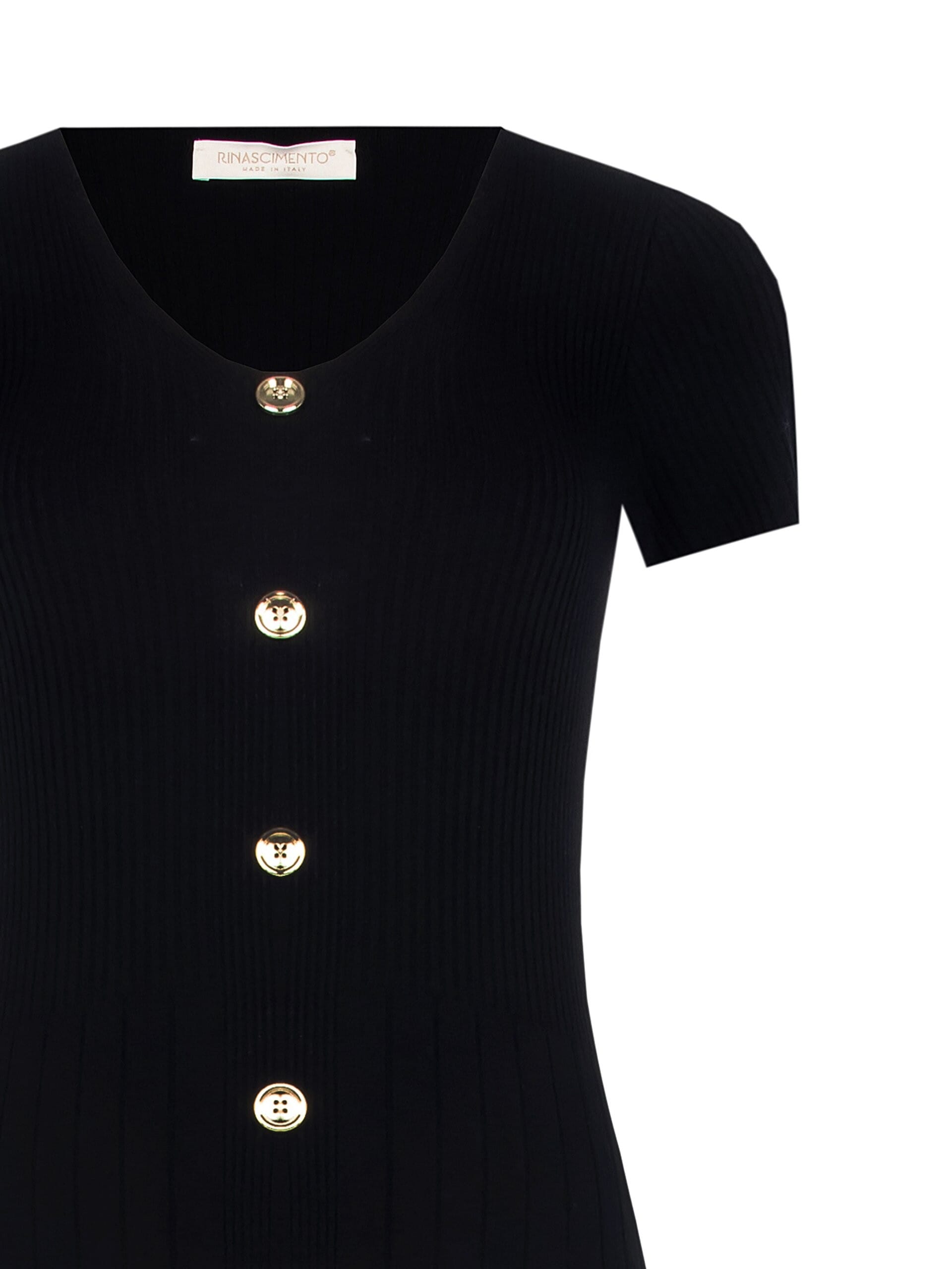 Robe fourreau en maille côtelée fine et ample vers le bas avec col en V Rinascimento