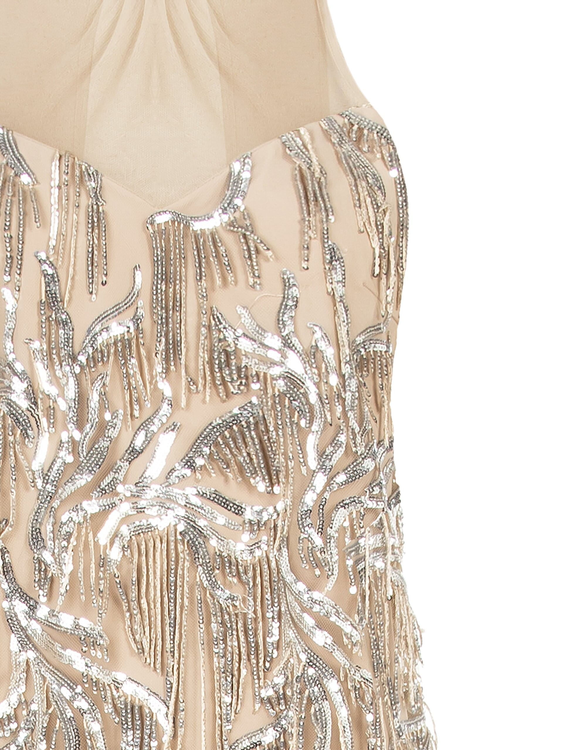 Abito Corto In Tulle Con Ricami E Frange Di Paillettes Rinascimento