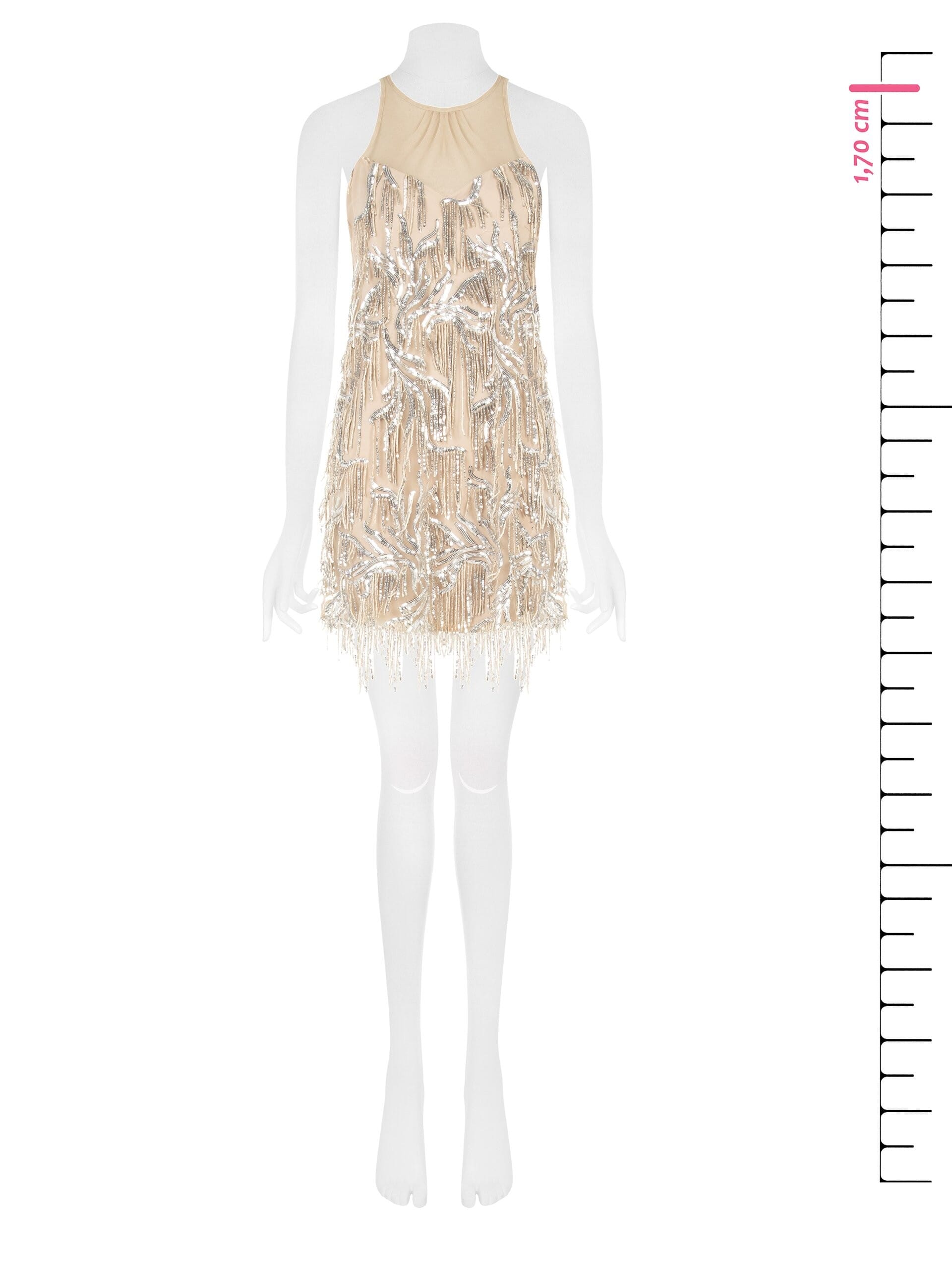 Abito Corto In Tulle Con Ricami E Frange Di Paillettes Rinascimento