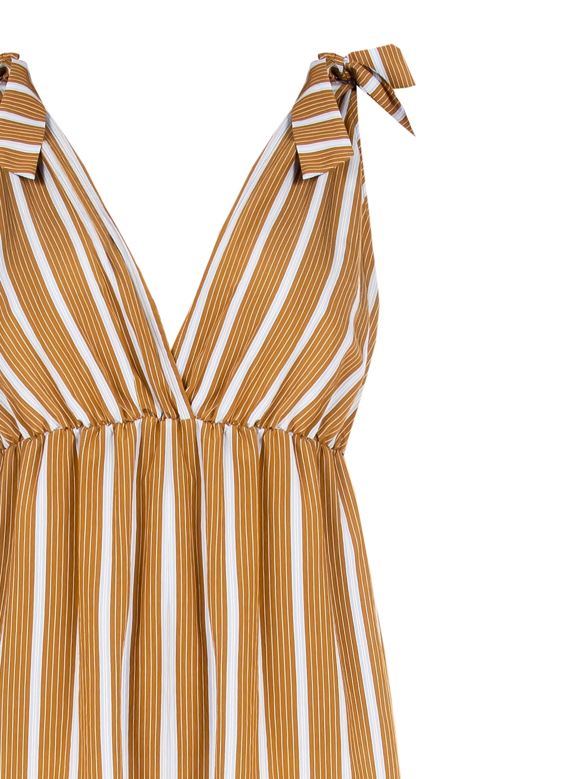 Abito Lungo A Balze A Righe In Misto Viscosa Con Doppio Scollo A V Rinascimento