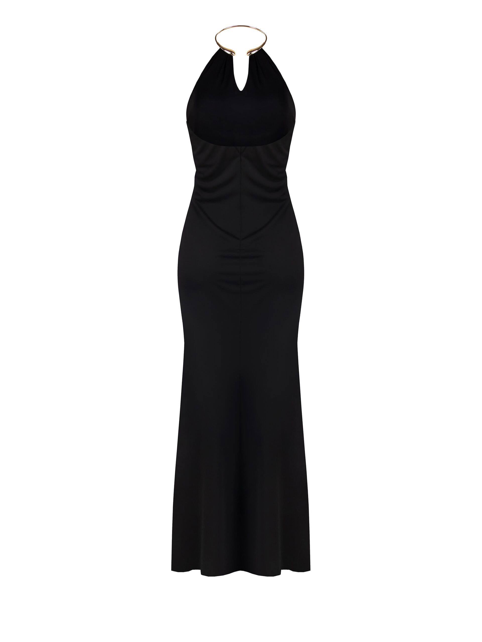 Abito Lungo Scivolato In Maglina Con Collier Integrato E Cintura Rinascimento